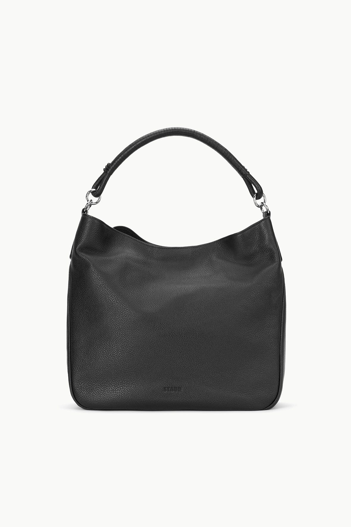 Perry Leather Hobo Tote Bag with Removable Strap - Black
