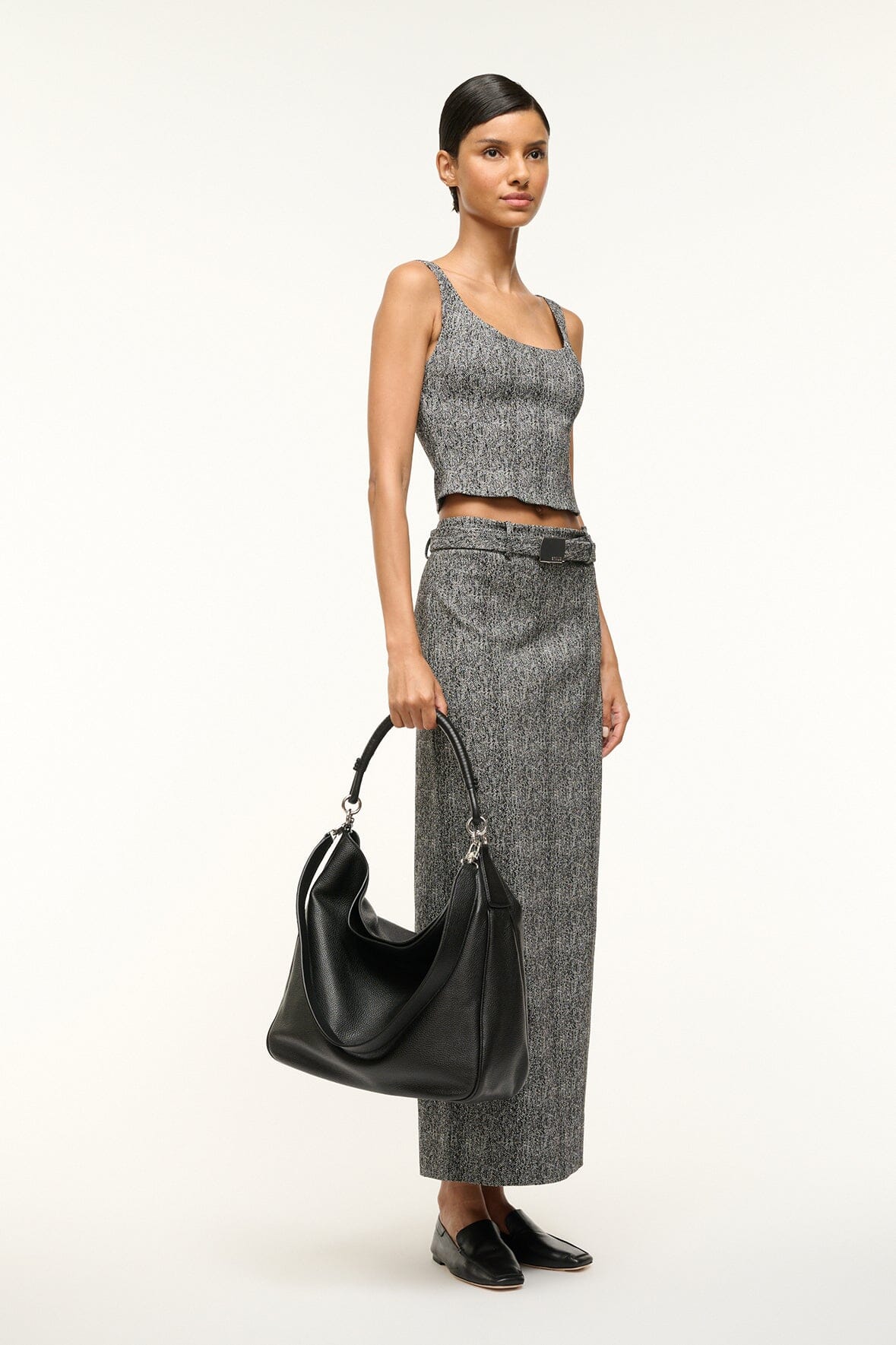 Perry Leather Hobo Tote Bag with Removable Strap - Black
