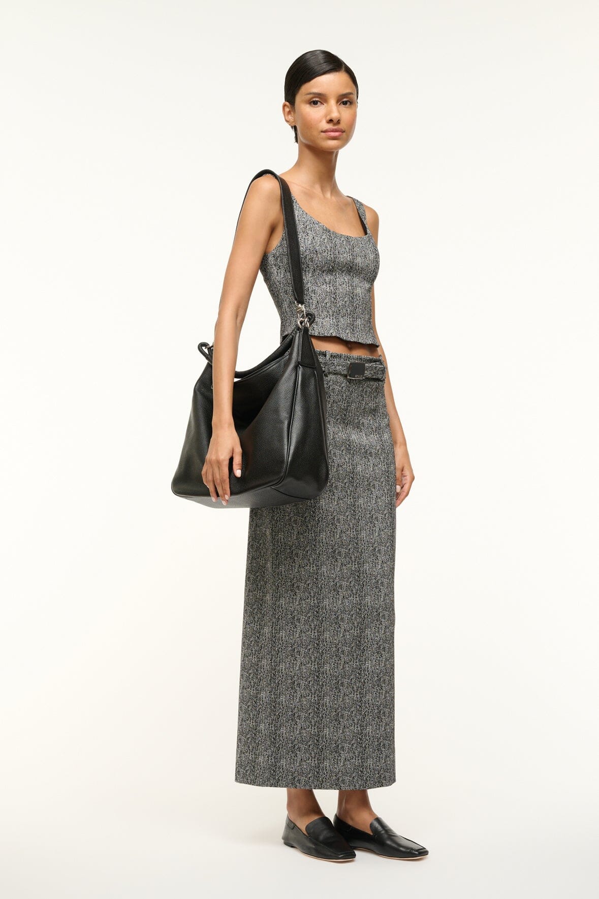 Perry Leather Hobo Tote Bag with Removable Strap - Black