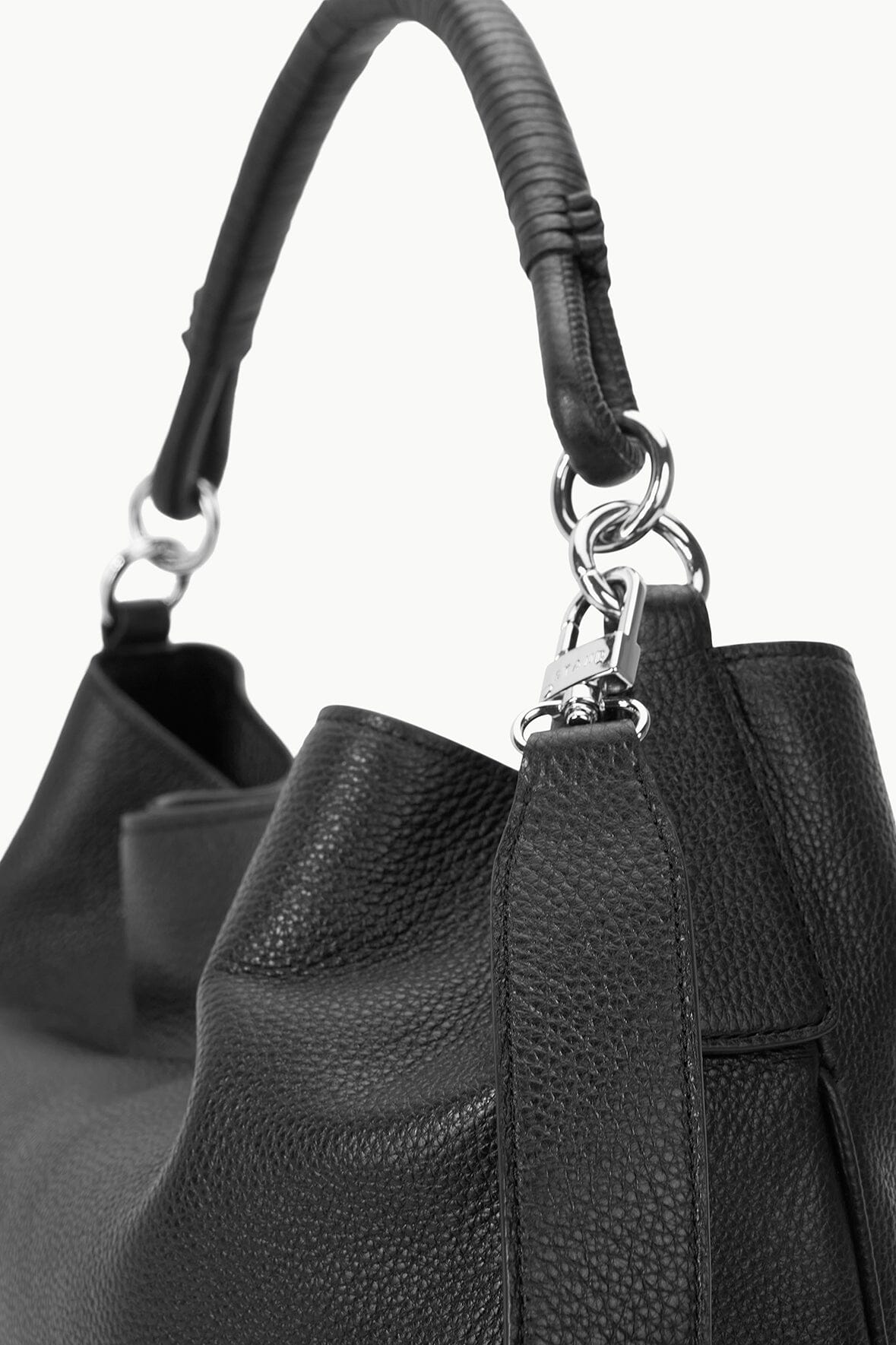Perry Leather Hobo Tote Bag with Removable Strap - Black