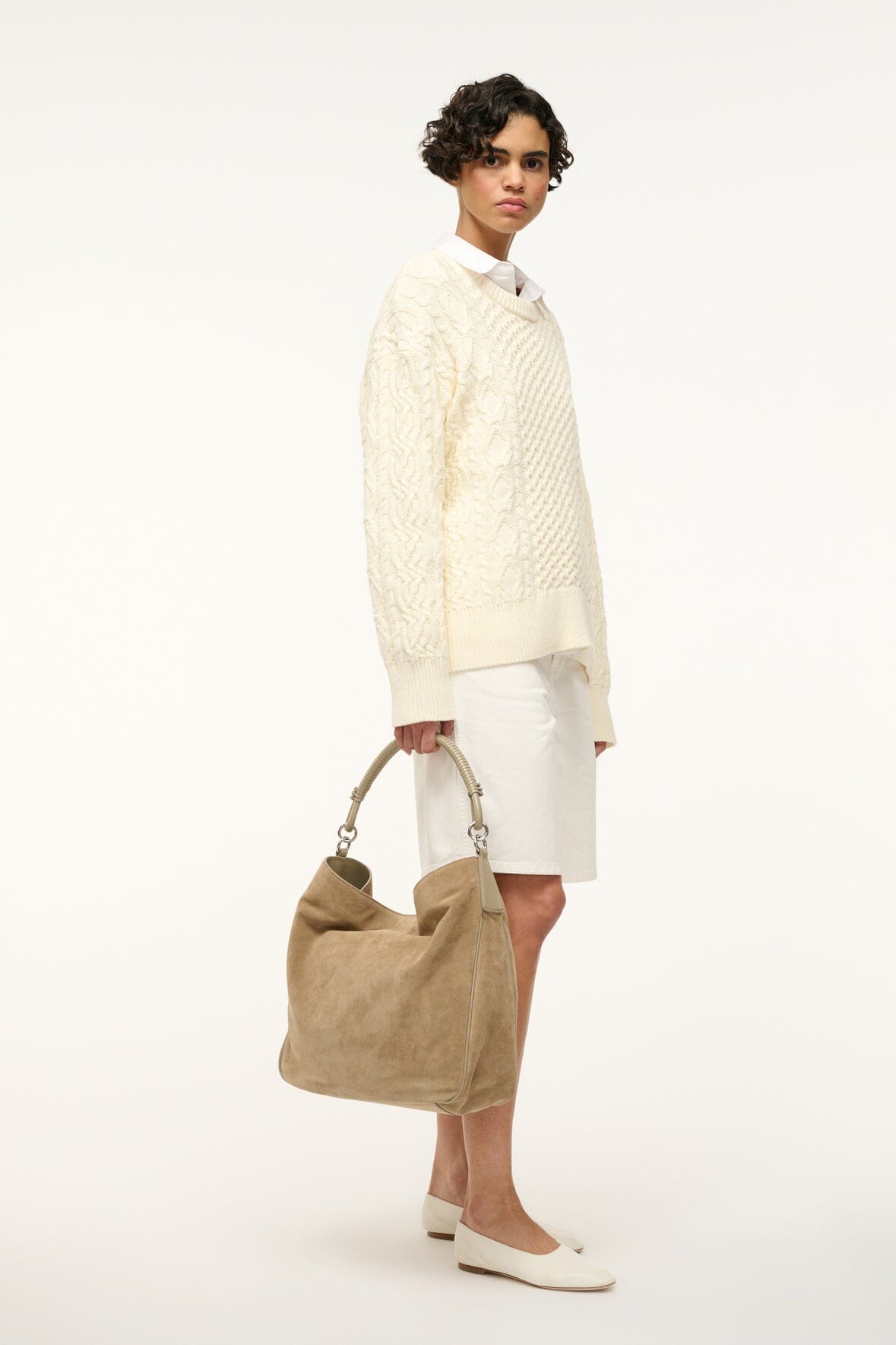 Perry Suede Hobo Tote Bag with Leather Handle