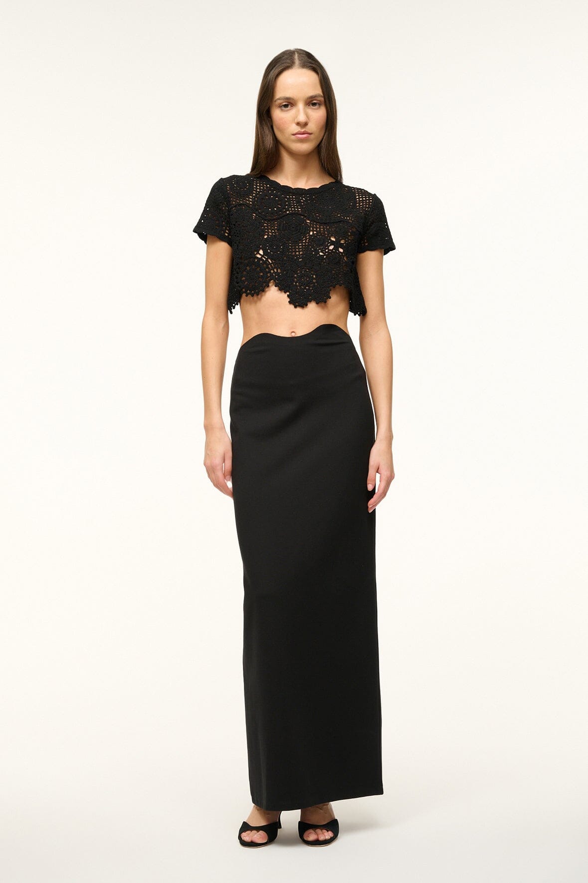 Black Maxi Skirt with Asymmetrical Waistband – Petunia
