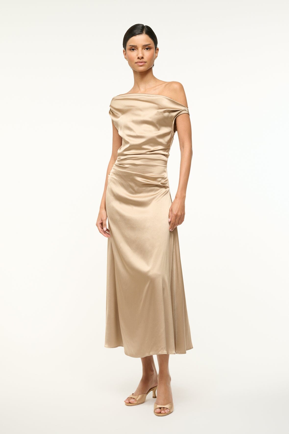 Phare Silk Off-the-Shoulder Dress in Birch