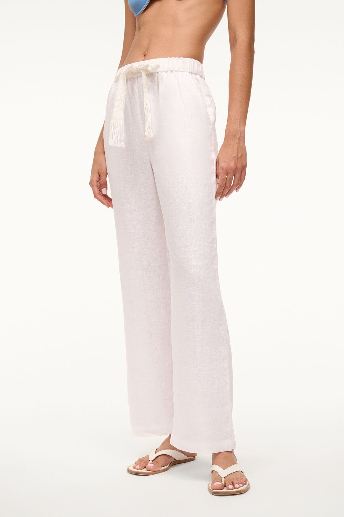 Alize Linen Drawstring Pants in White