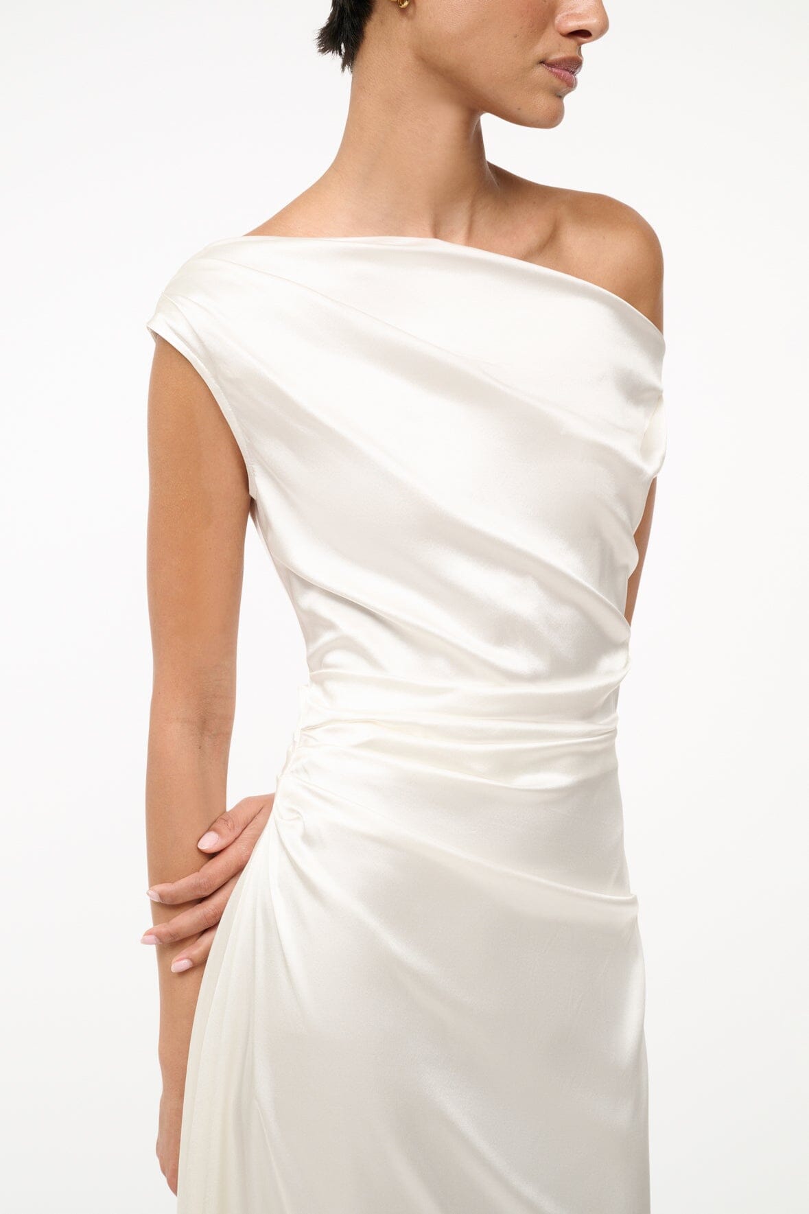 Ivory Silk Off-the-Shoulder Phare Dress for Special Occasions