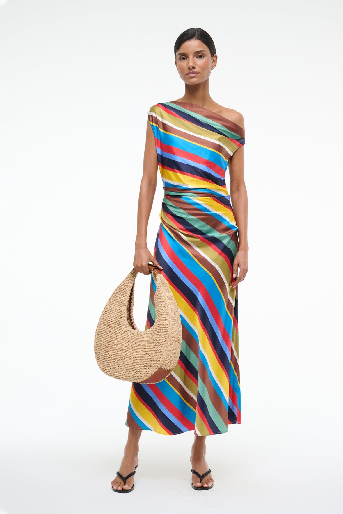 Off-the-Shoulder Silk Stripe Dress | Phare Market Drape
