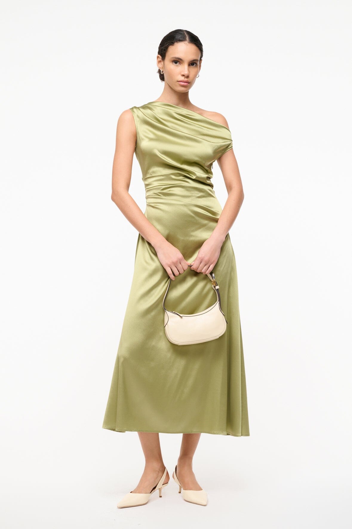 Phare Silk Off-the-Shoulder Dress in Moss for Special Occasions