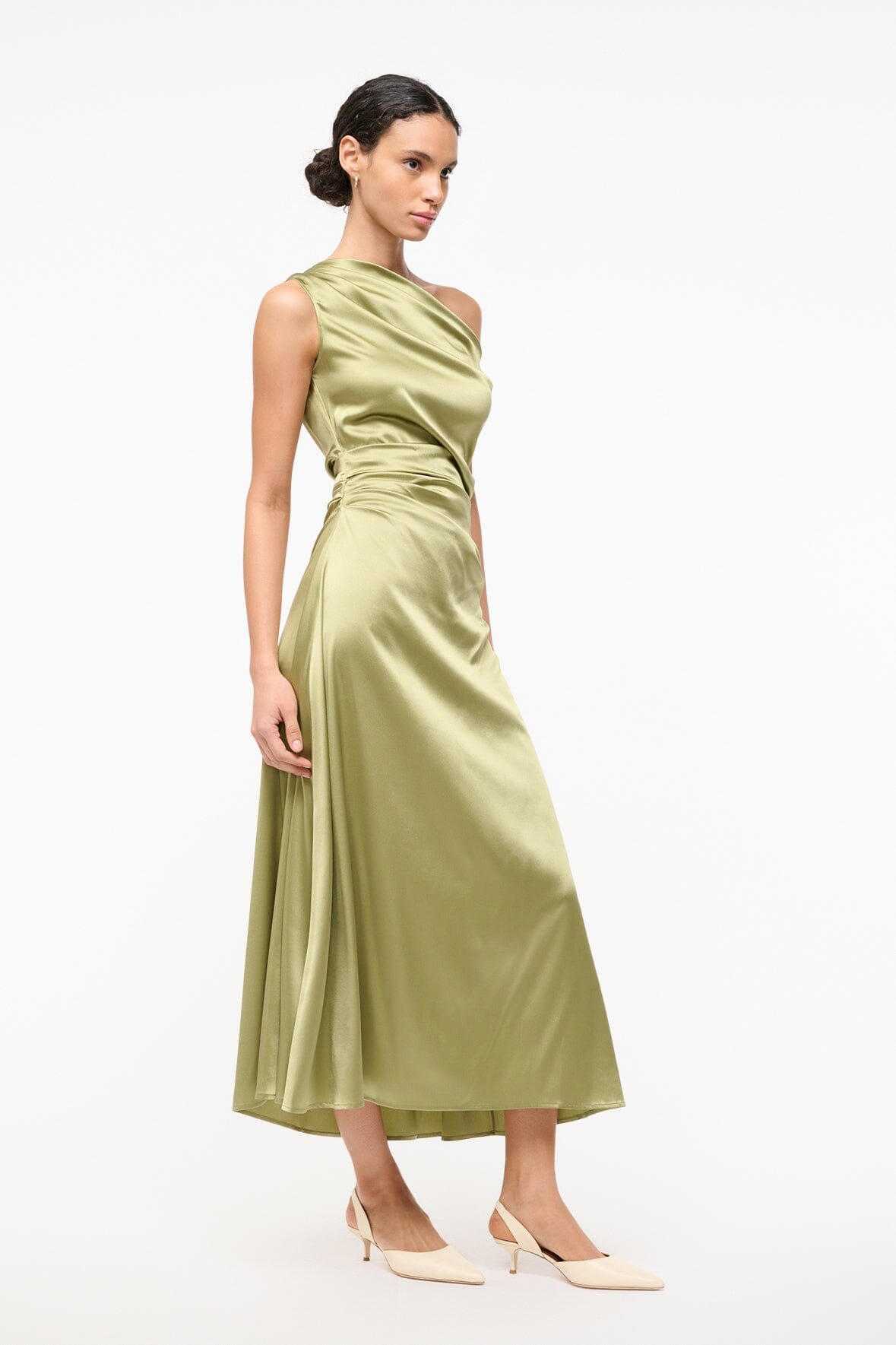 Phare Silk Off-the-Shoulder Dress in Moss for Special Occasions