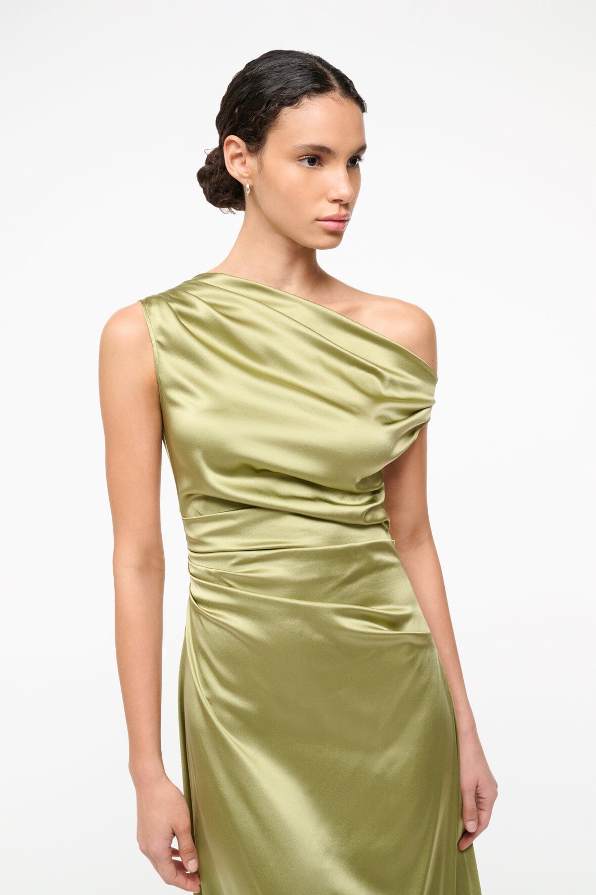 Phare Silk Off-the-Shoulder Dress in Moss for Special Occasions