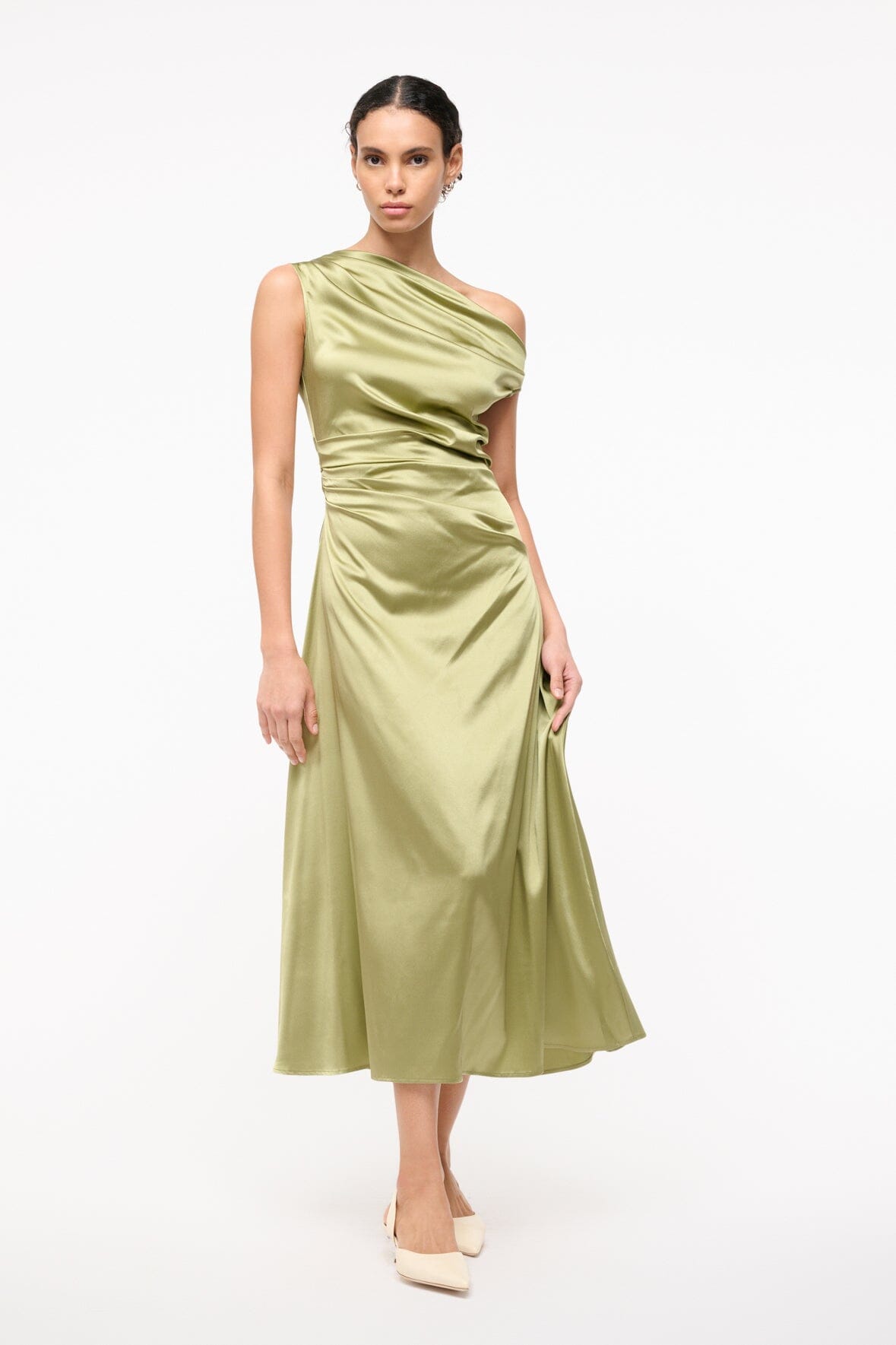Phare Silk Off-the-Shoulder Dress in Moss for Special Occasions