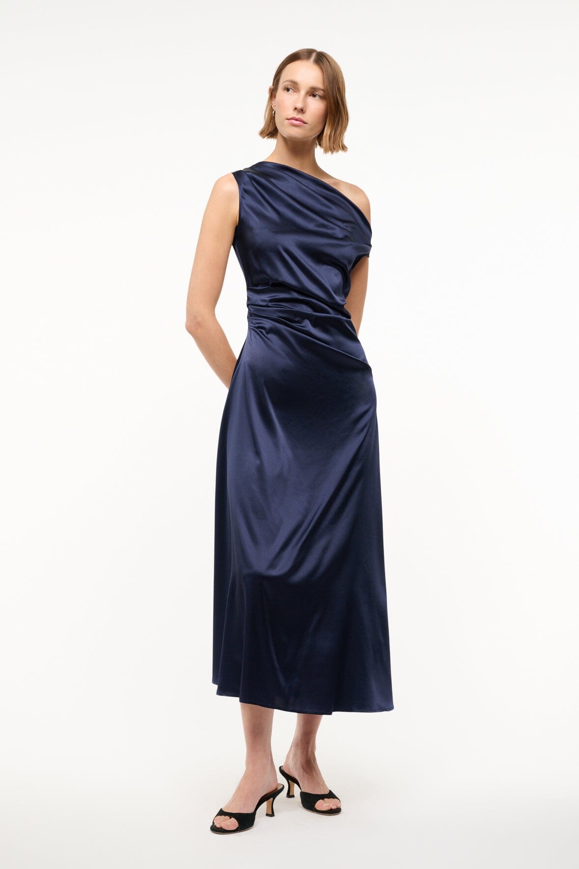 Phare Silk Off-the-Shoulder Navy Dress for Special Occasions