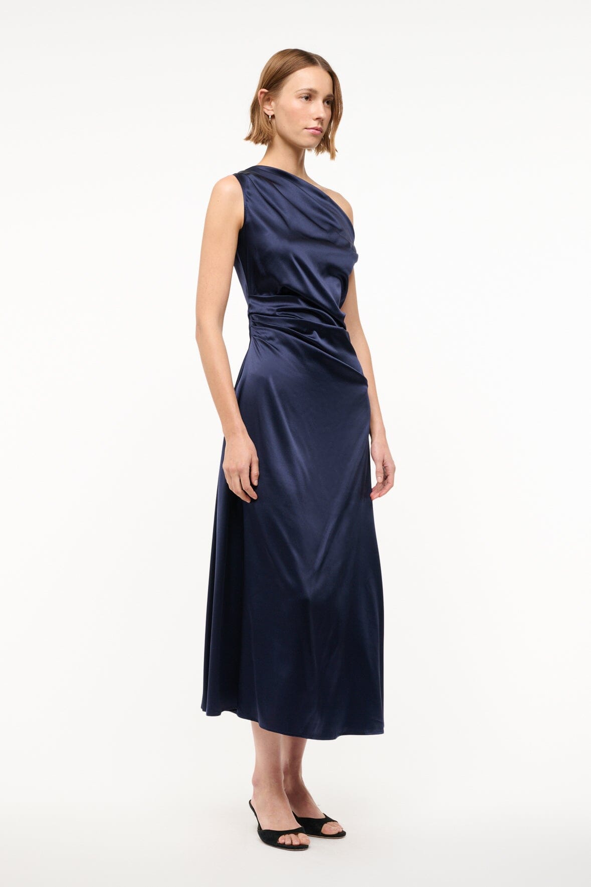 Phare Silk Off-the-Shoulder Navy Dress for Special Occasions