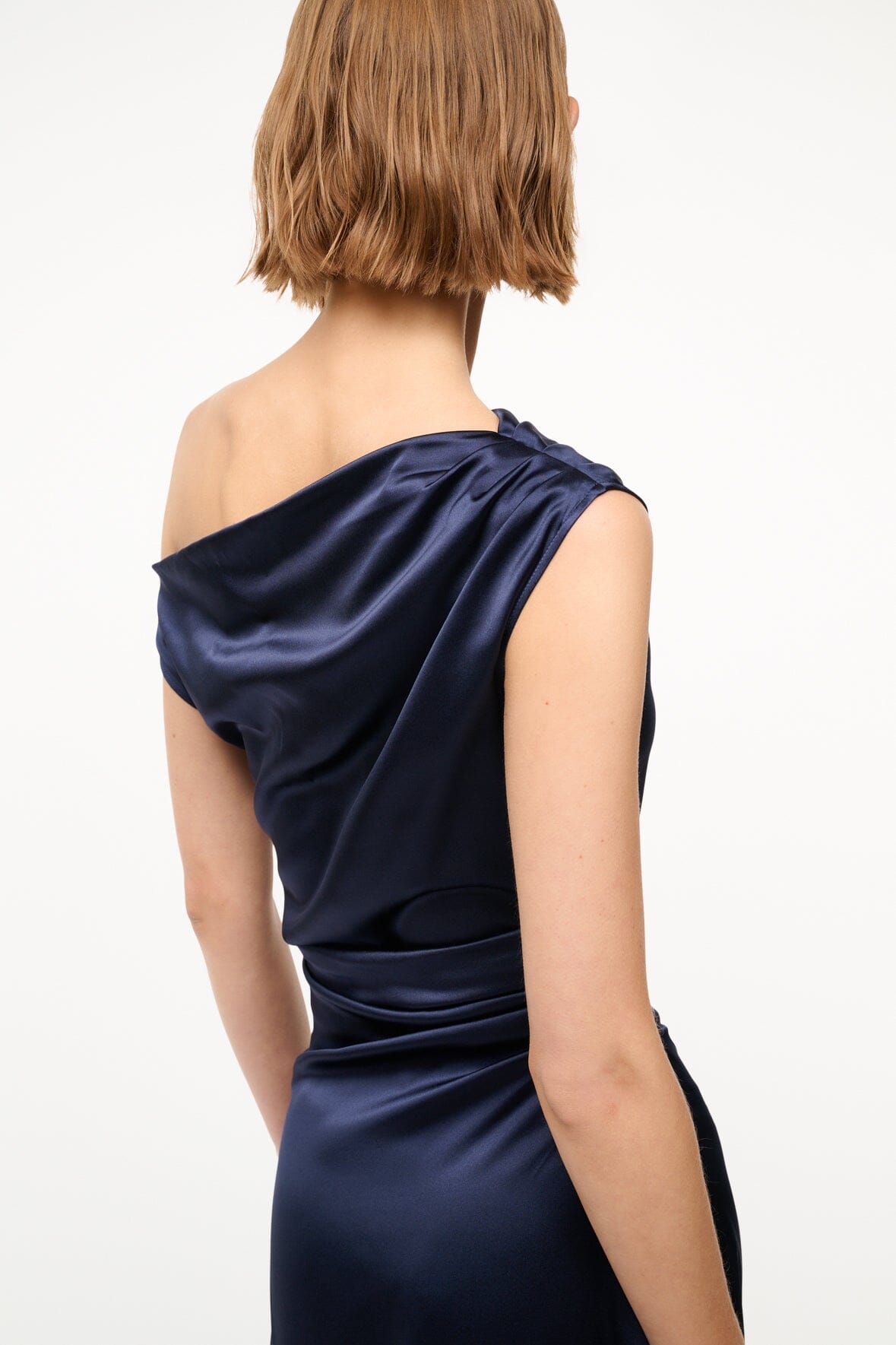 Phare Silk Off-the-Shoulder Navy Dress for Special Occasions