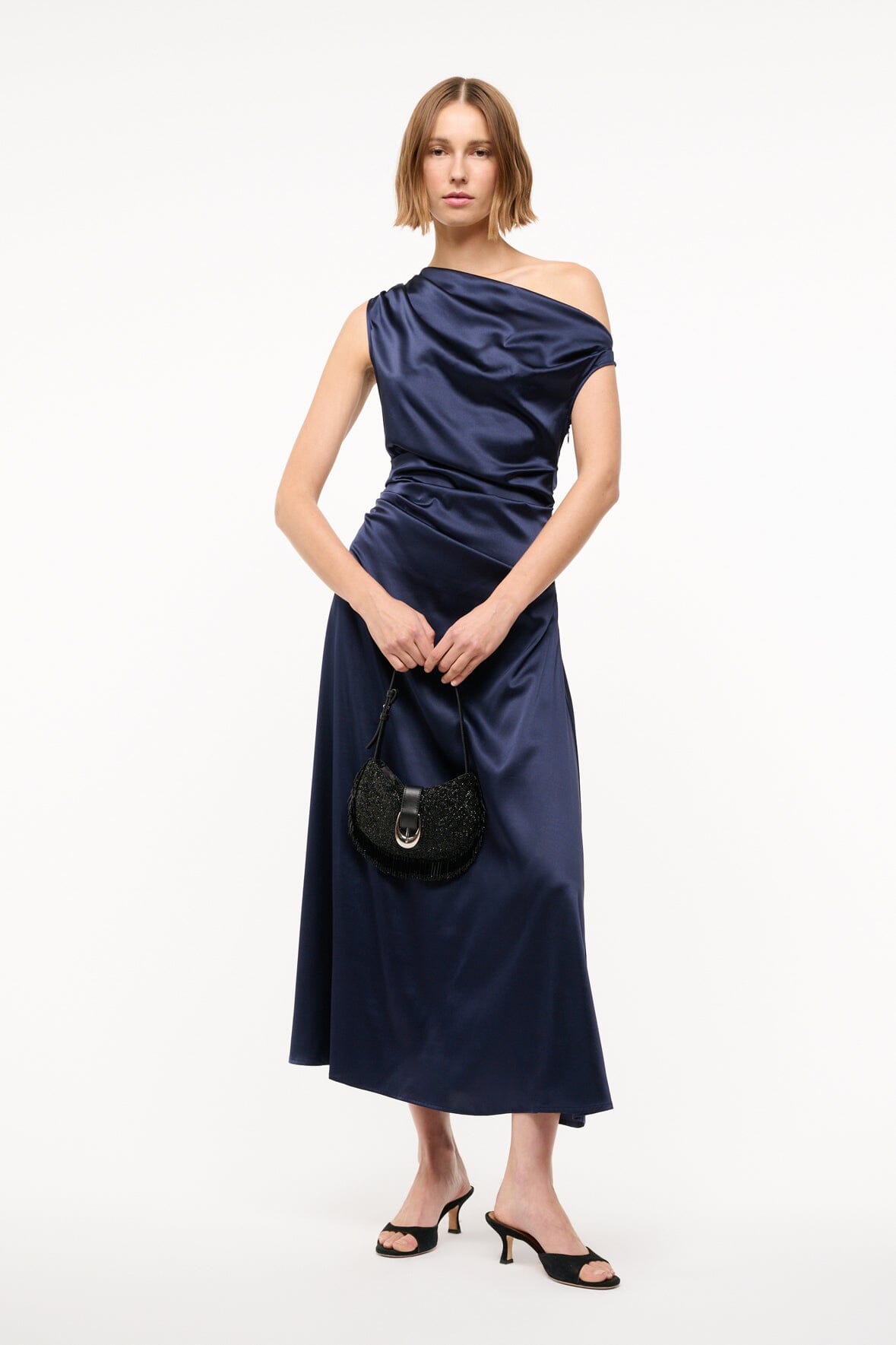 Phare Silk Off-the-Shoulder Navy Dress for Special Occasions