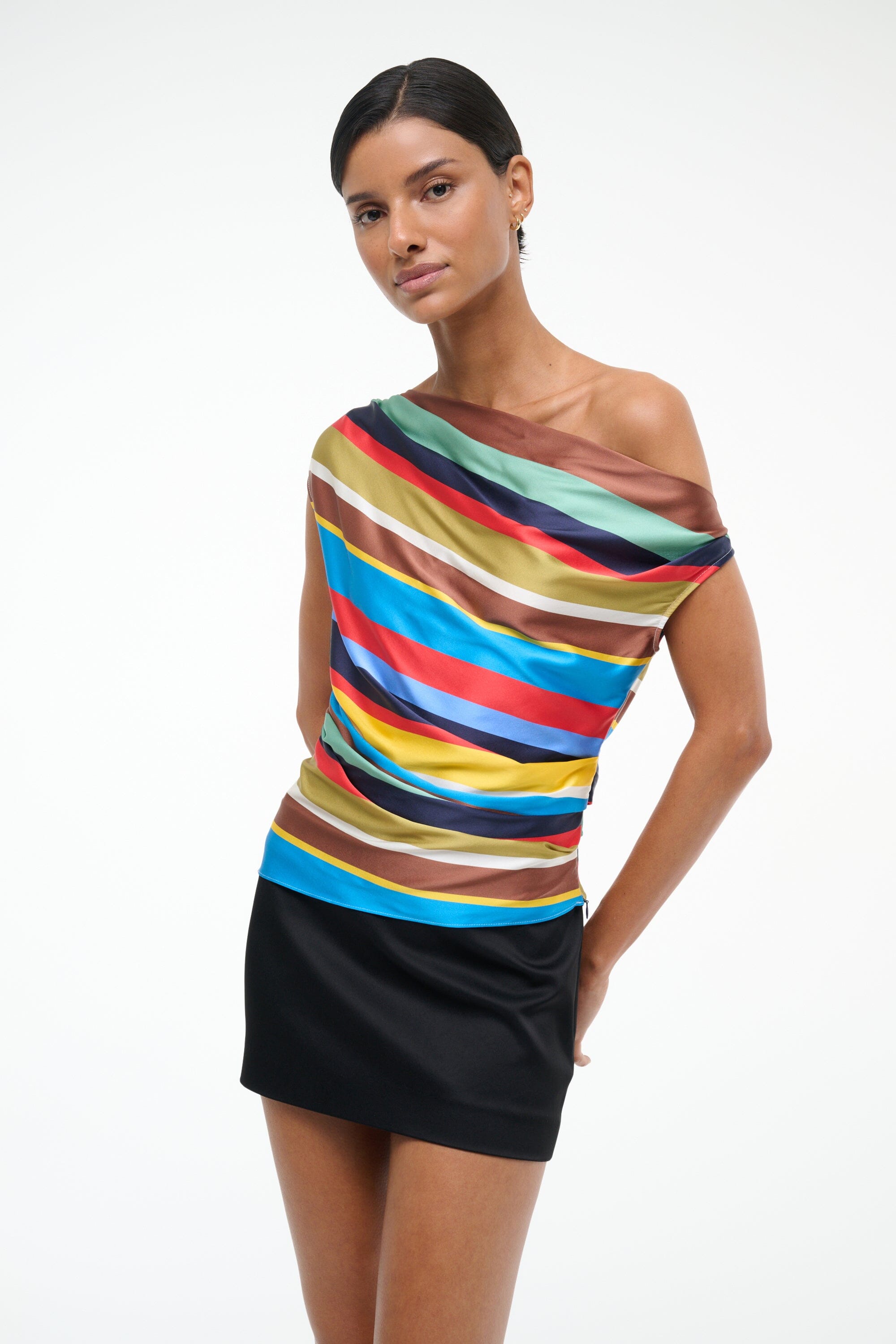 Silk Satin Off-the-Shoulder Top | Phare Market Stripe Blouse