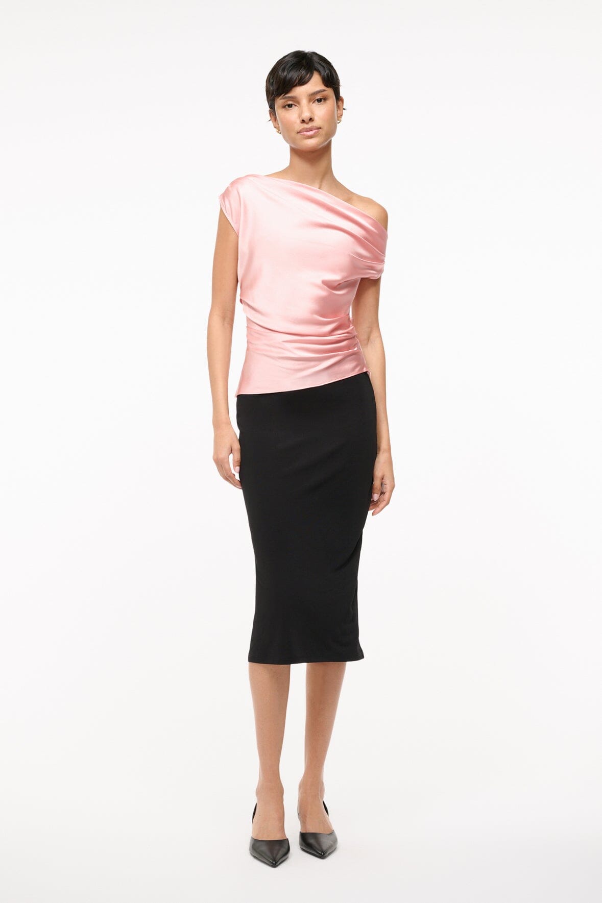 Silk Satin Off-the-Shoulder Phare Top in Rose