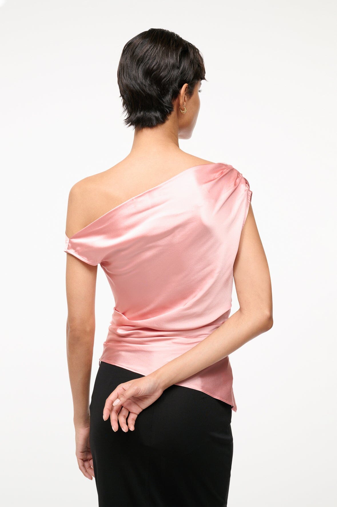 Silk Satin Off-the-Shoulder Phare Top in Rose