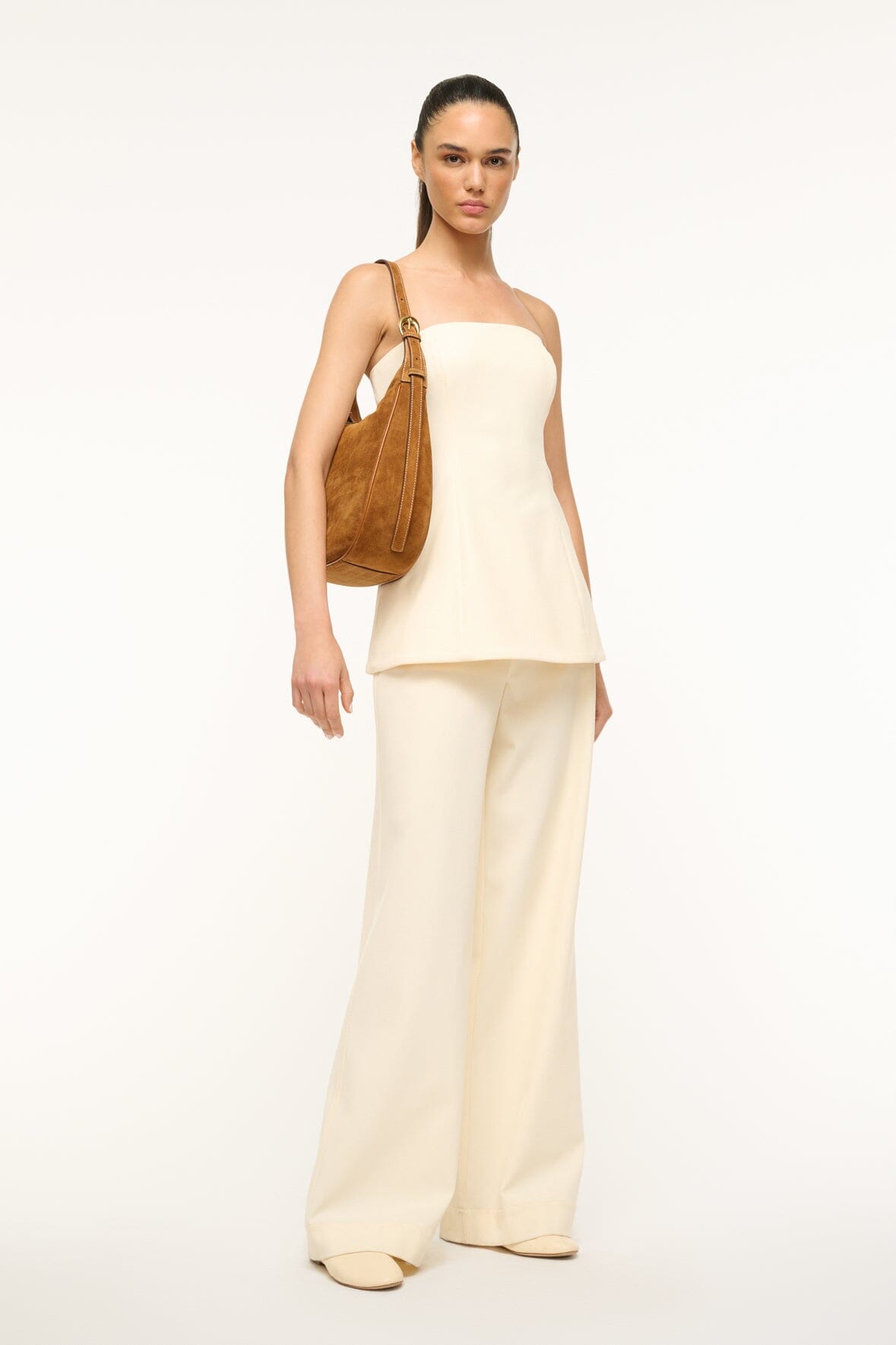 Tan Suede Hobo Bag with Adjustable Strap & Zipper Pocket - Pine