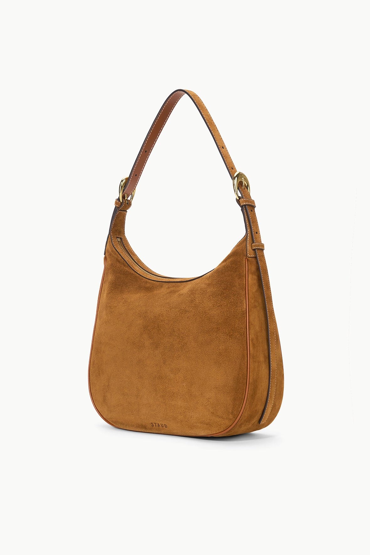 Tan Suede Hobo Bag with Adjustable Strap & Zipper Pocket - Pine