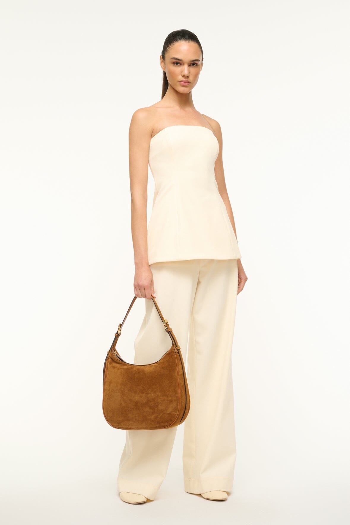 Tan Suede Hobo Bag with Adjustable Strap & Zipper Pocket - Pine