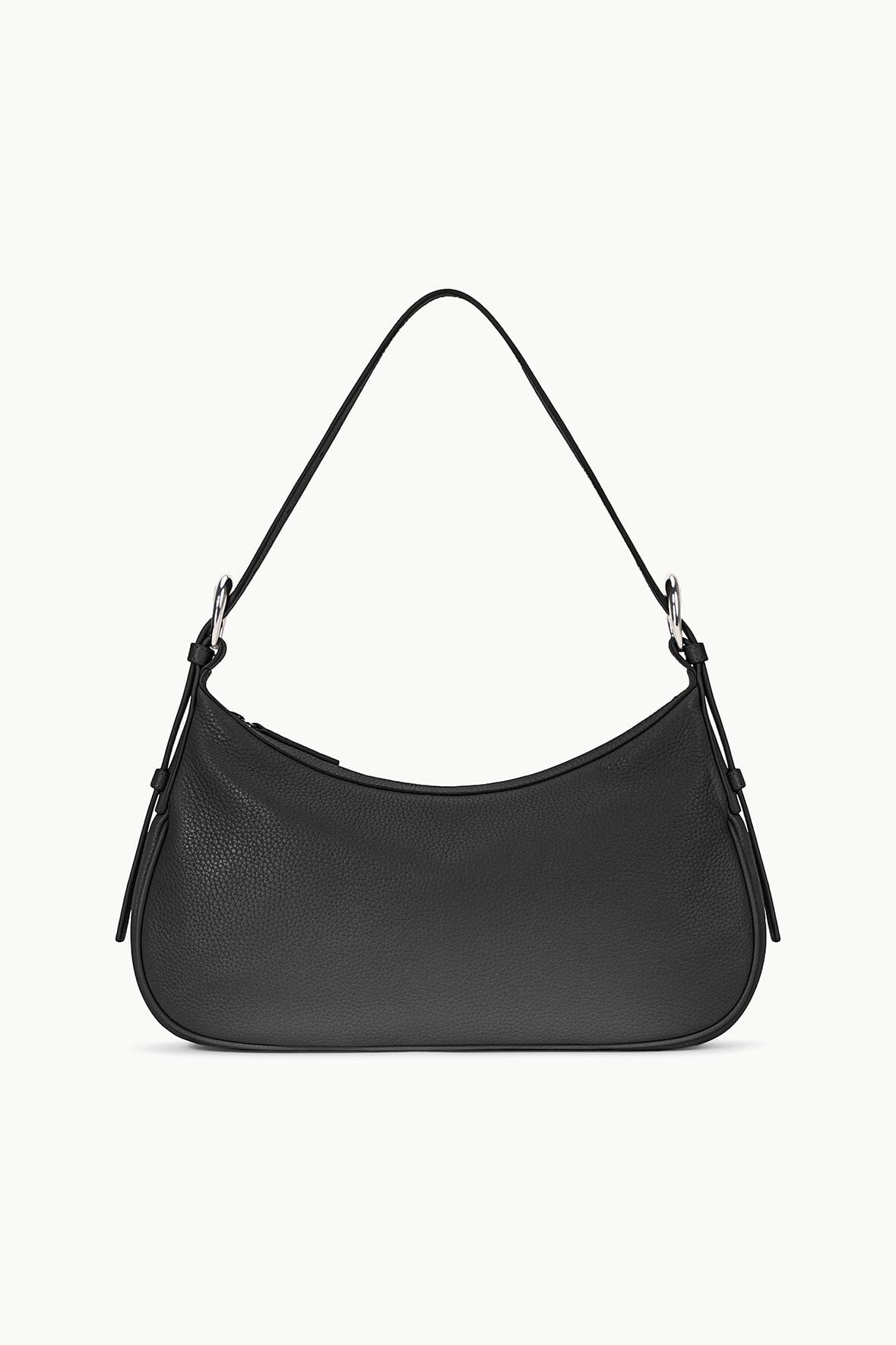 Pebbled Leather Pine Shoulder Bag with Adjustable Strap - Black