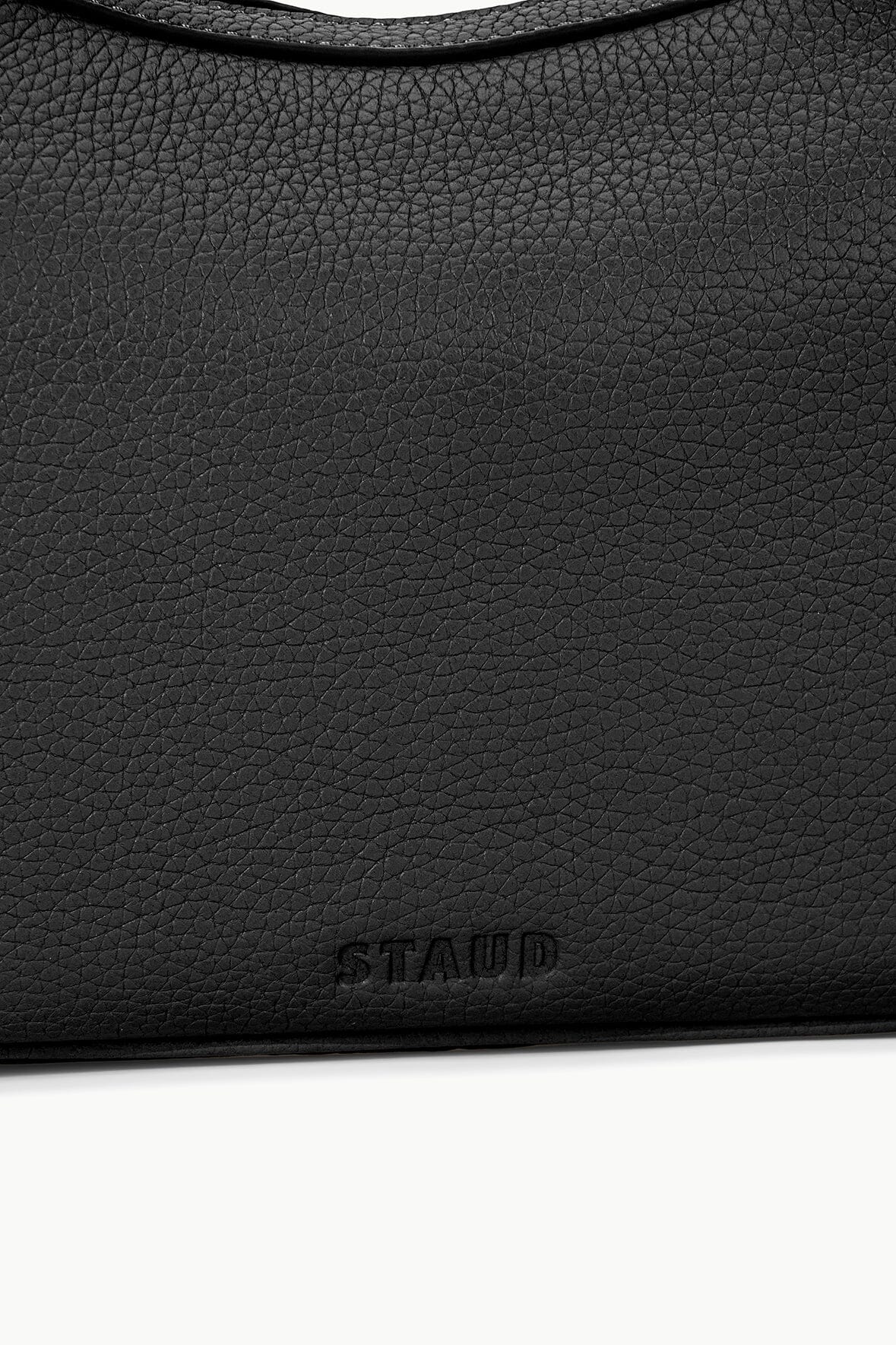 Pebbled Leather Pine Shoulder Bag with Adjustable Strap - Black