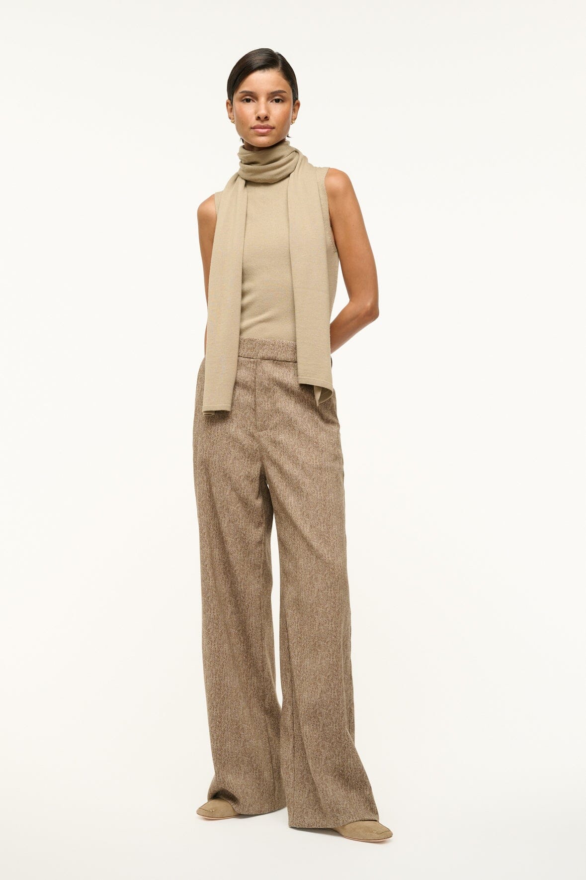 Prince Herringbone Wide Leg Pants in Mocha | Flat Front & Welt Pockets
