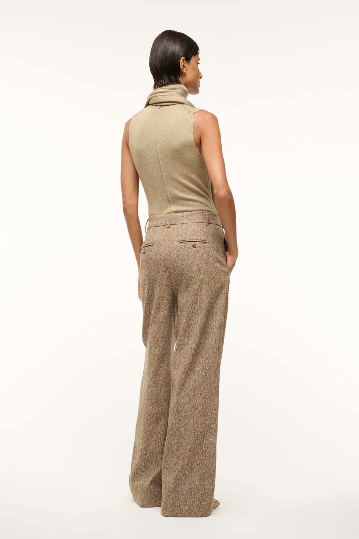 Prince Herringbone Wide Leg Pants in Mocha | Flat Front & Welt Pockets