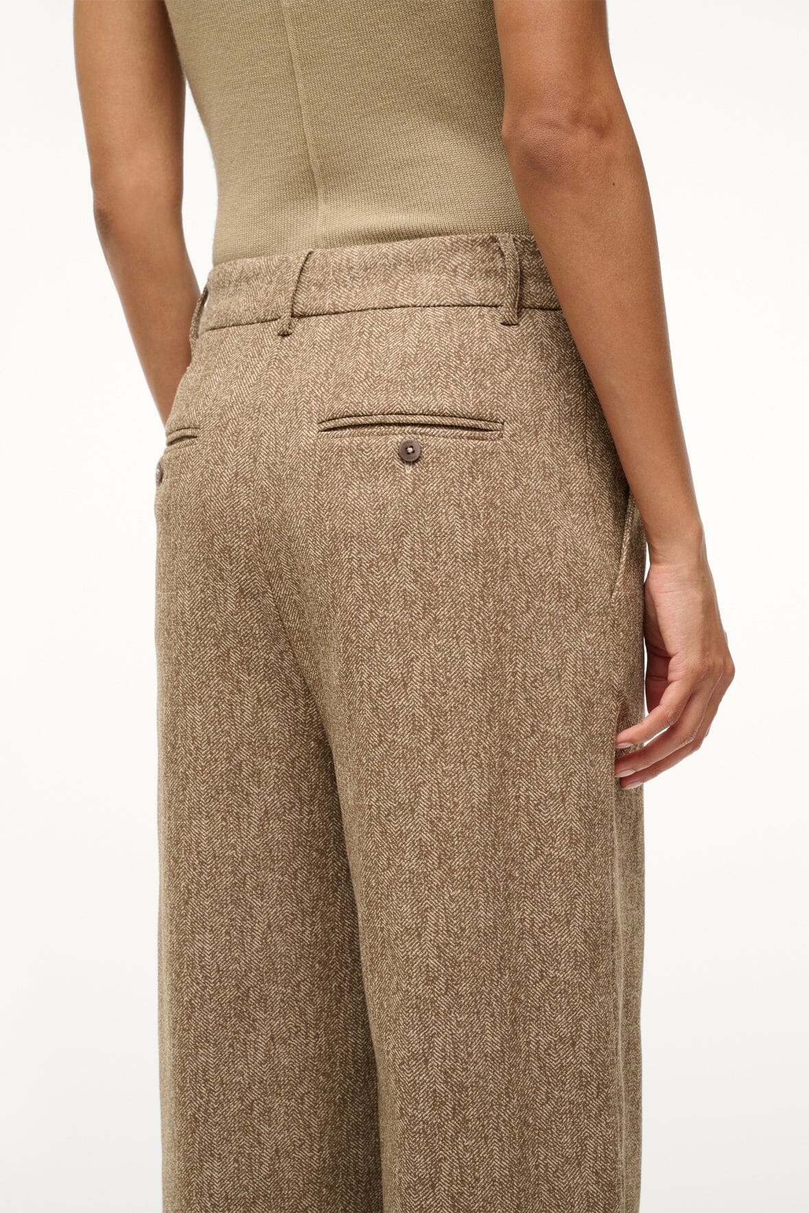 Prince Herringbone Wide Leg Pants in Mocha | Flat Front & Welt Pockets