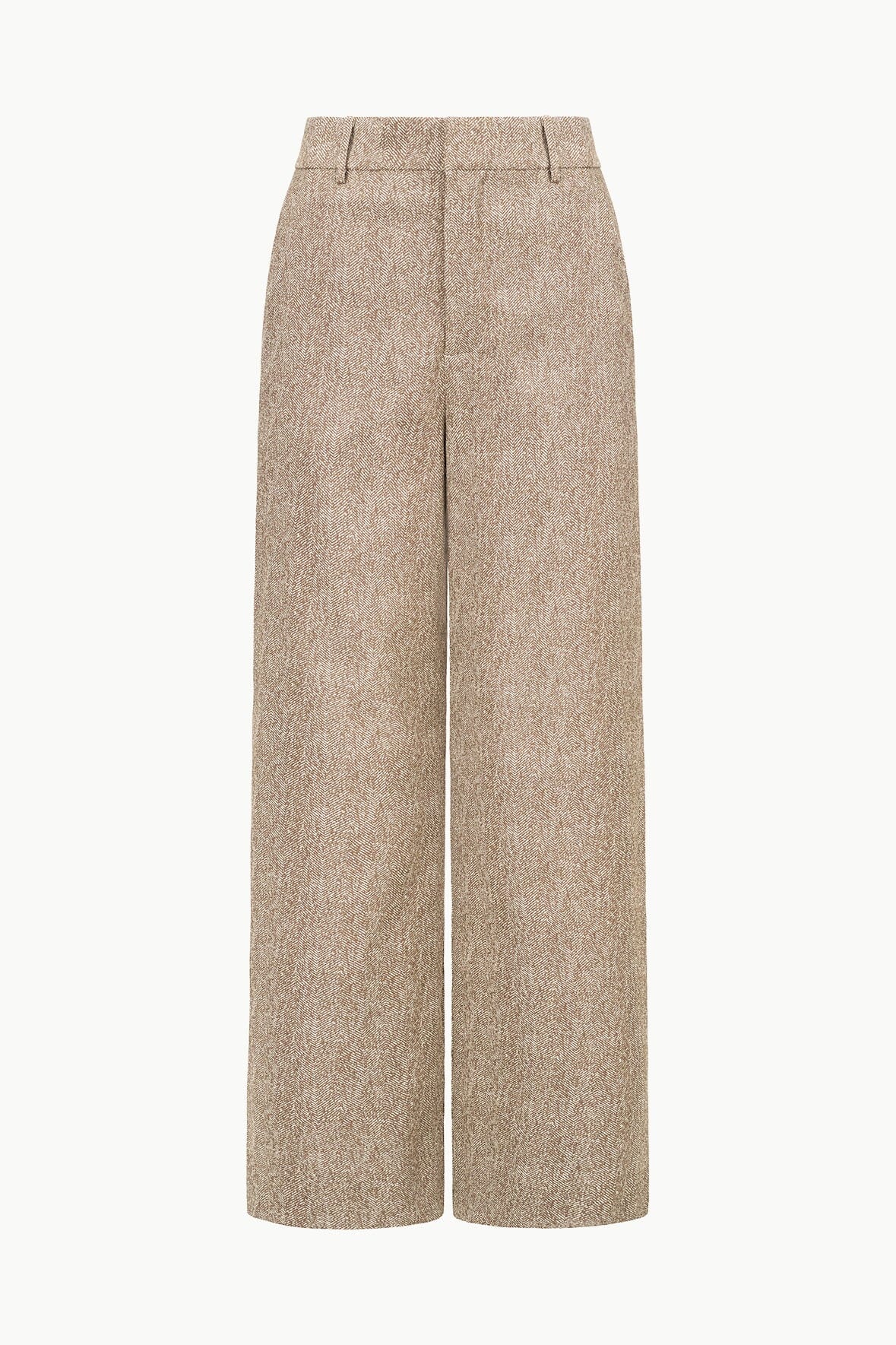 Prince Herringbone Wide Leg Pants in Mocha | Flat Front & Welt Pockets