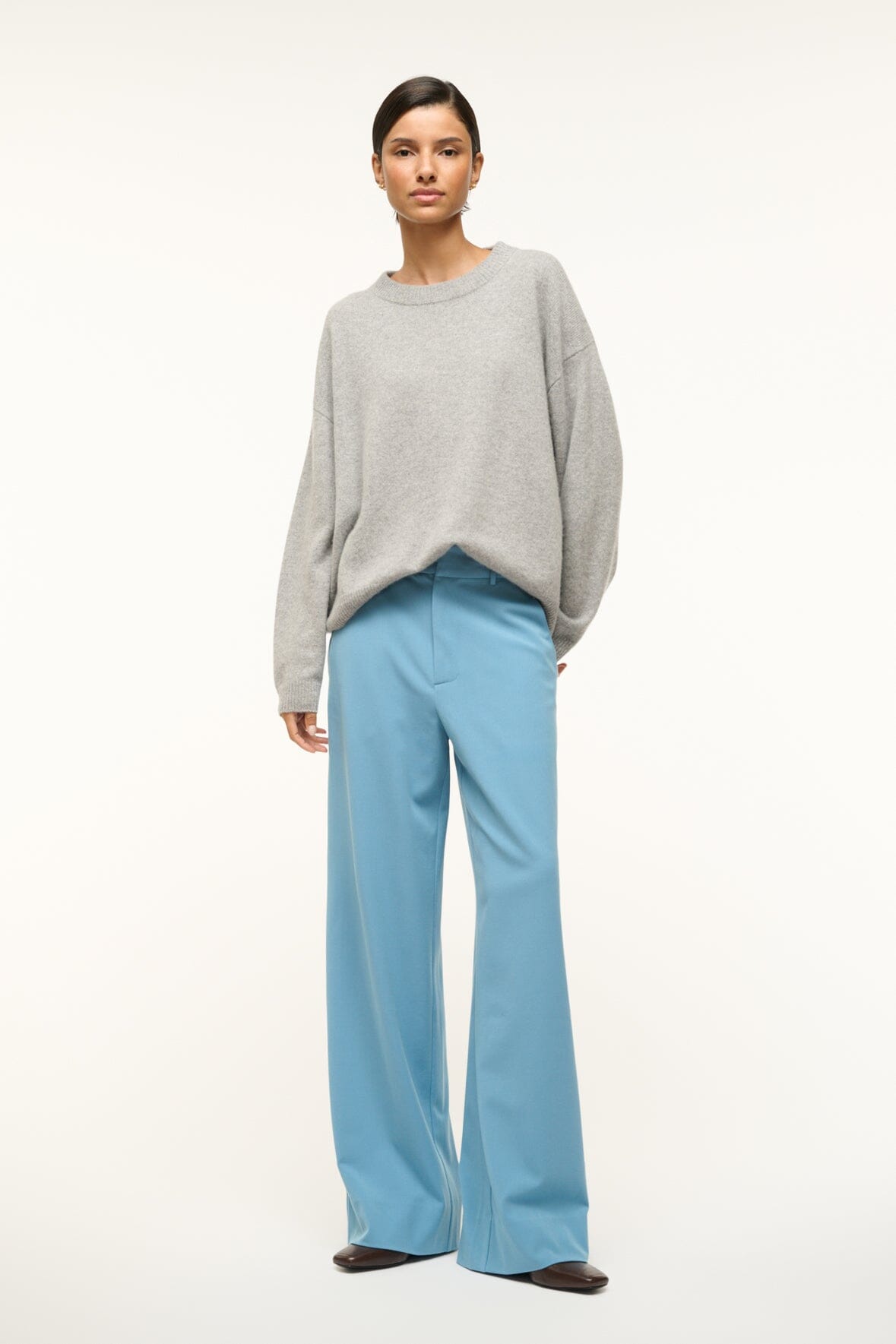 Prince Suiting Pants for Men - Slate Blue Flat Front Wide Leg Trousers