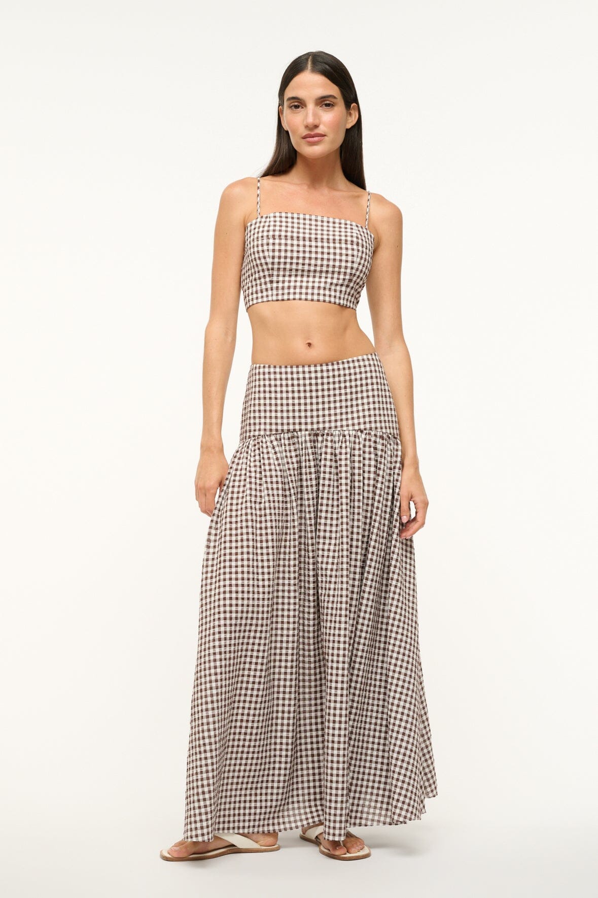 Procida Dark Chocolate Gingham Maxi Skirt with Hidden Zipper