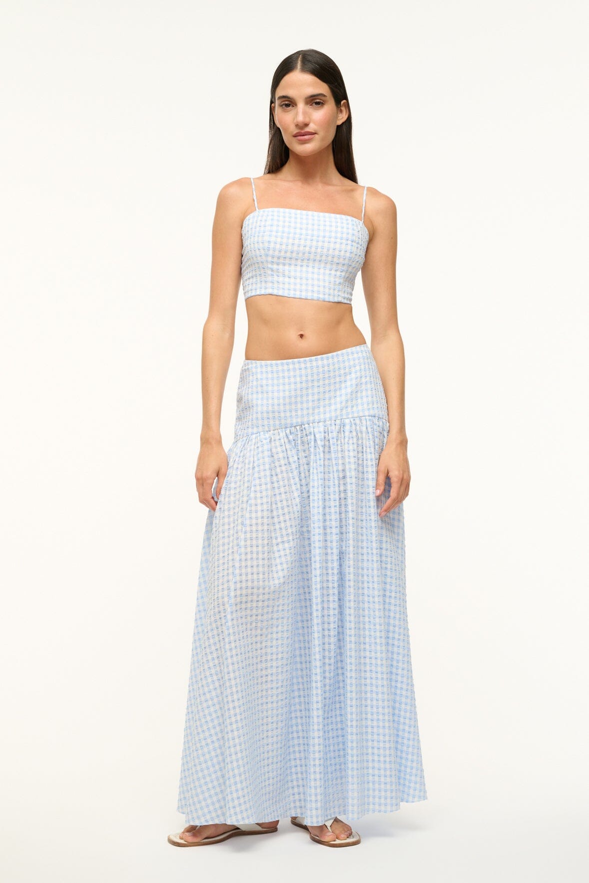 Procida Maxi Skirt with Hidden Zipper - Sky Gingham Coverup