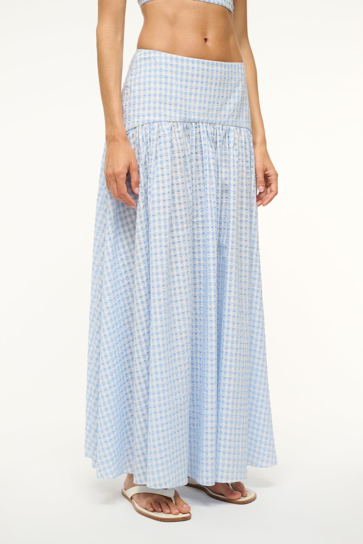 Procida Maxi Skirt with Hidden Zipper - Sky Gingham Coverup