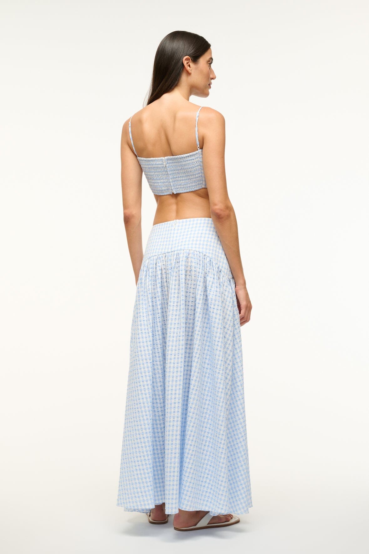 Procida Maxi Skirt with Hidden Zipper - Sky Gingham Coverup