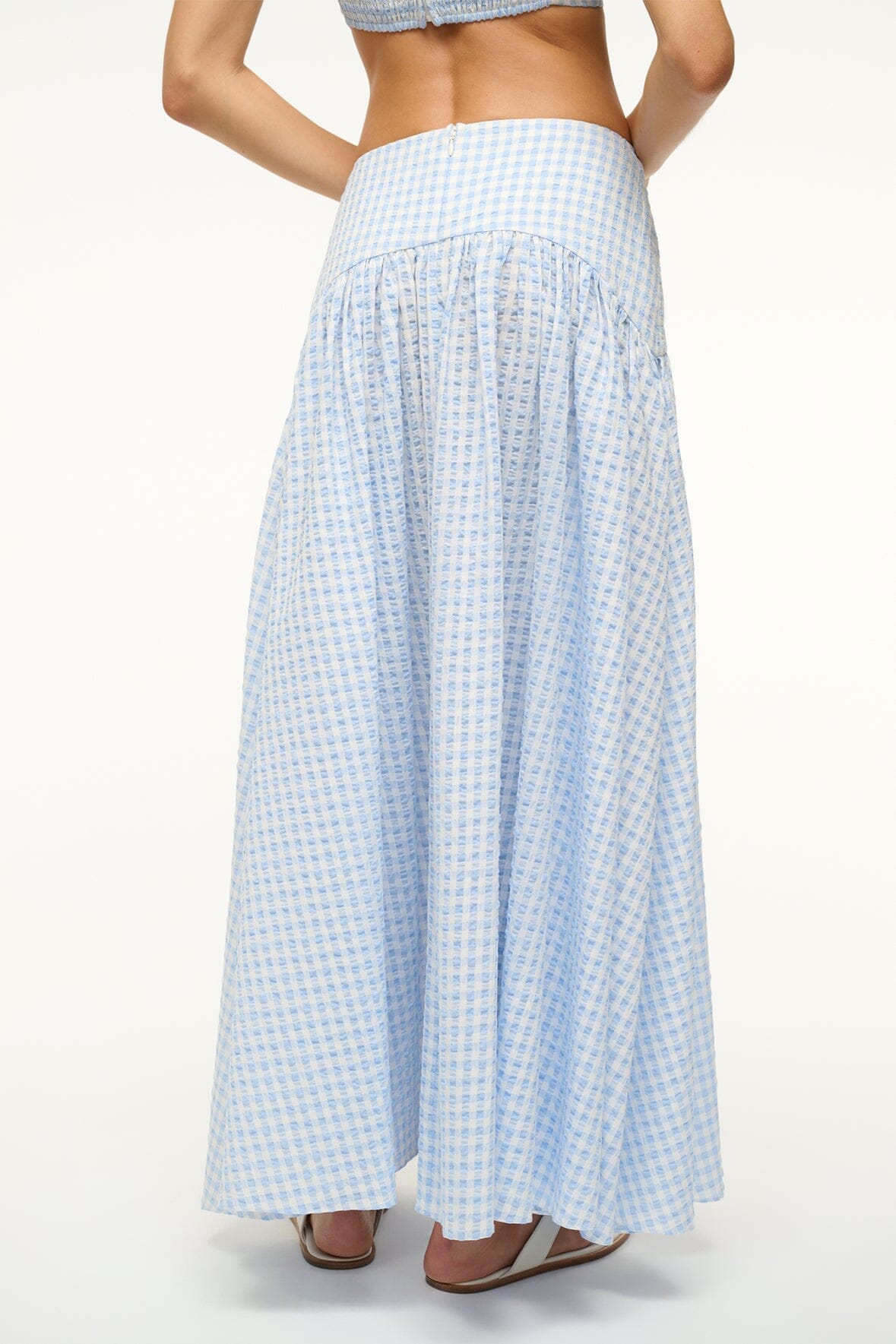Procida Maxi Skirt with Hidden Zipper - Sky Gingham Coverup