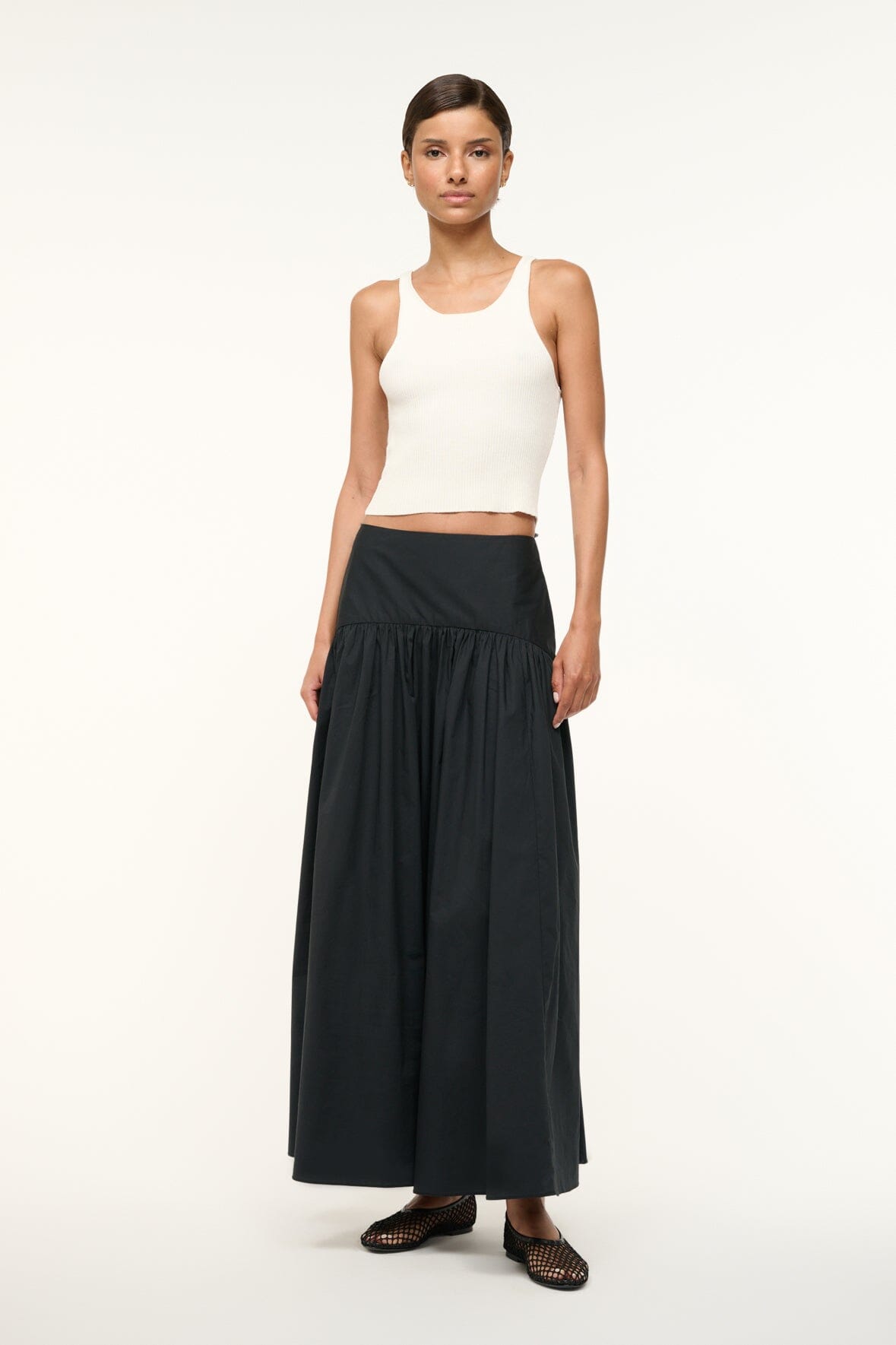 Black Procida Maxi Skirt with Curved Yoke & Hidden Zipper