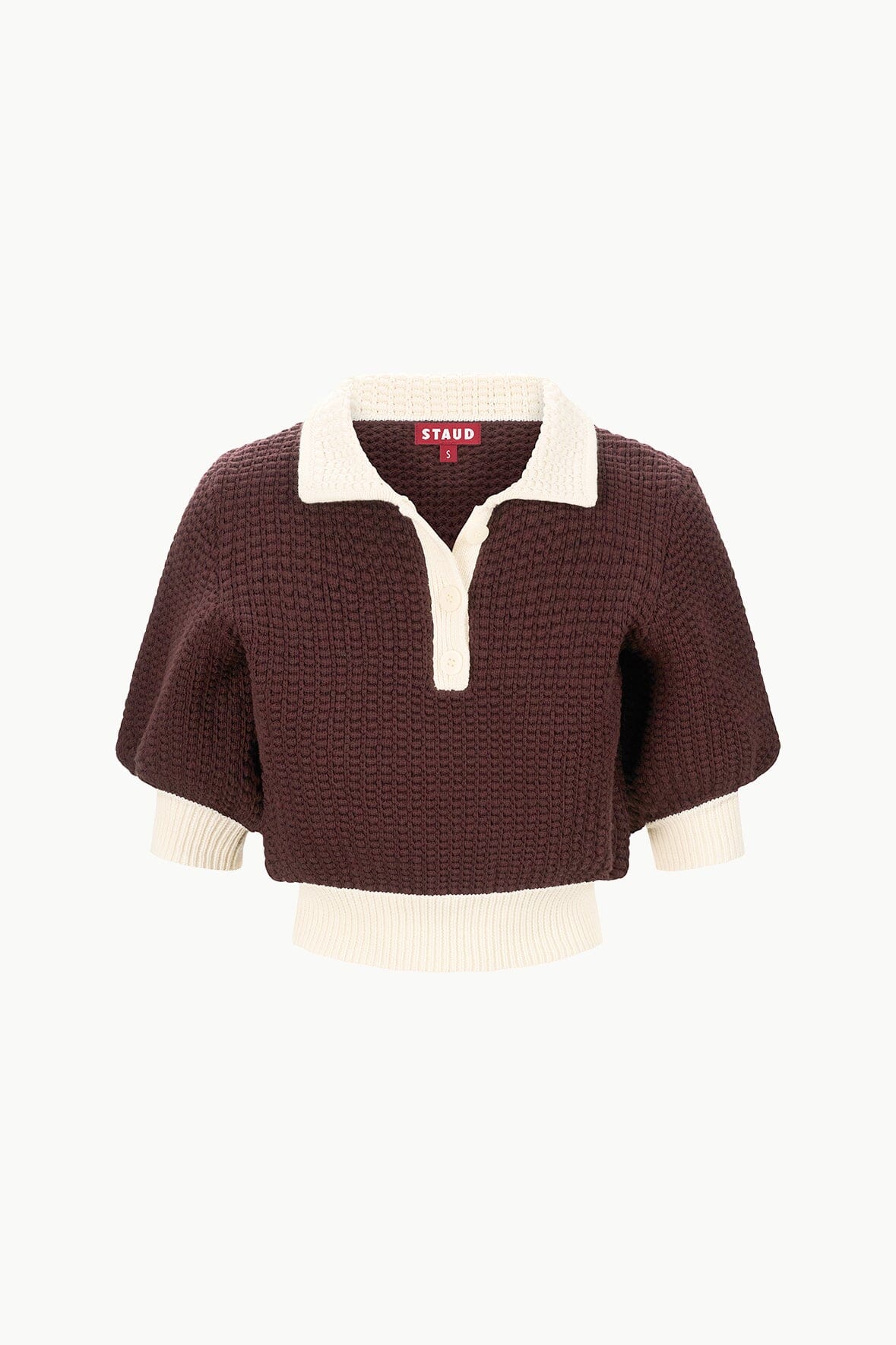 Altea Cotton Waffle Knit Sweater - Dark Chocolate & Ivory Polo Top