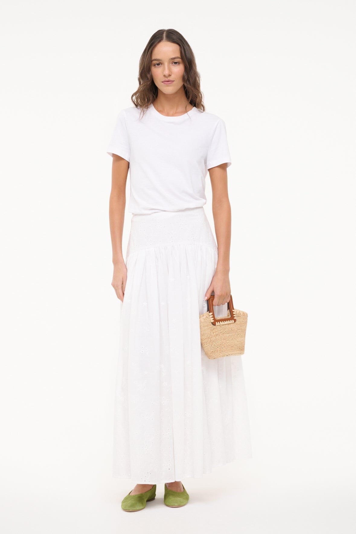 White Eyelet Maxi Skirt – Procida Cotton Skirt with Side Zipper