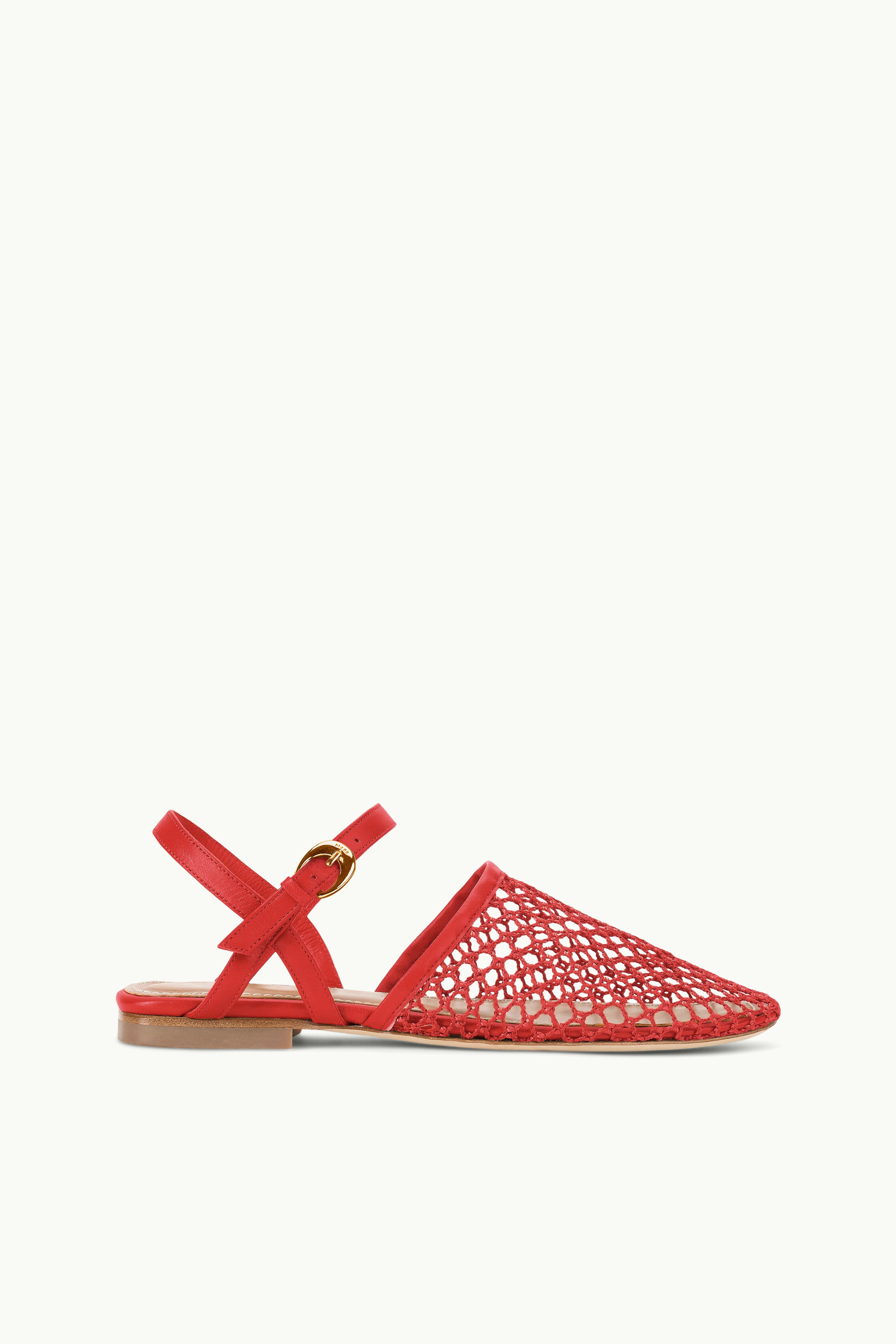Retro Cotton Mesh Fisherman Sandals with Leather Ankle Strap | Red Netting