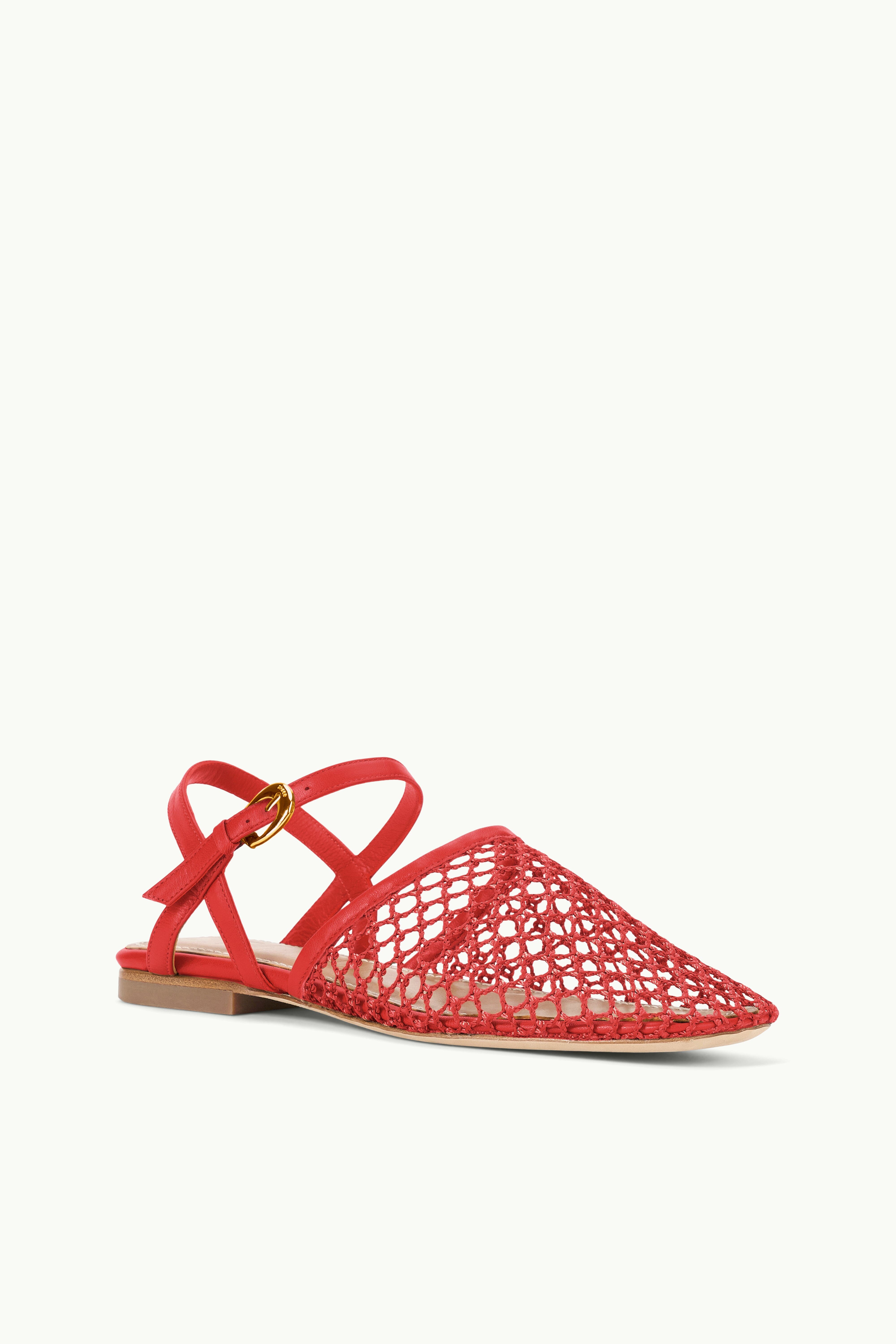 Retro Cotton Mesh Fisherman Sandals with Leather Ankle Strap | Red Netting