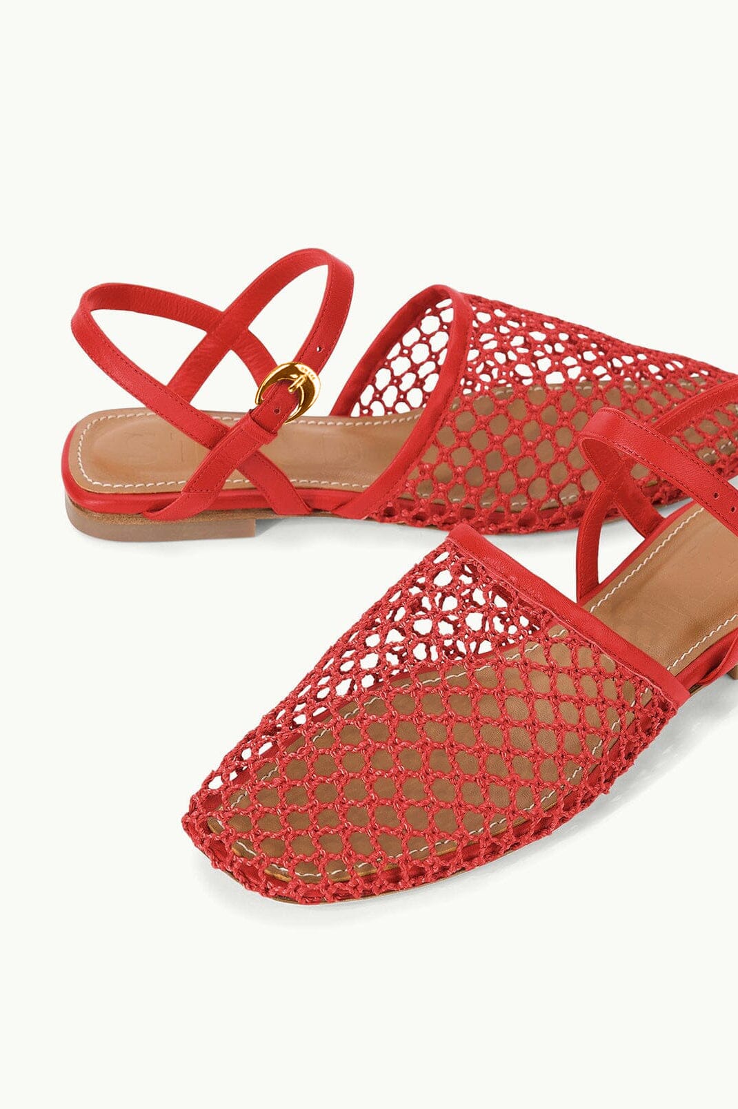Retro Cotton Mesh Fisherman Sandals with Leather Ankle Strap | Red Netting