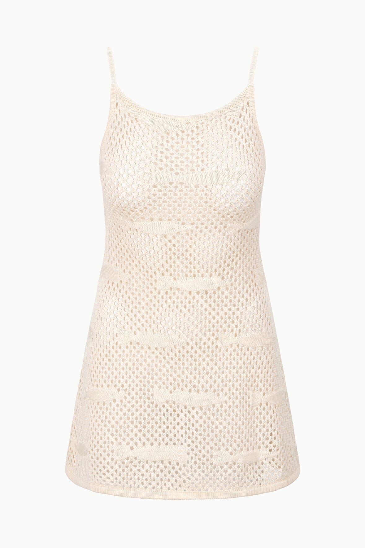 Crochet Cotton Rio Coverup Dress with Sardines Print - Ecru