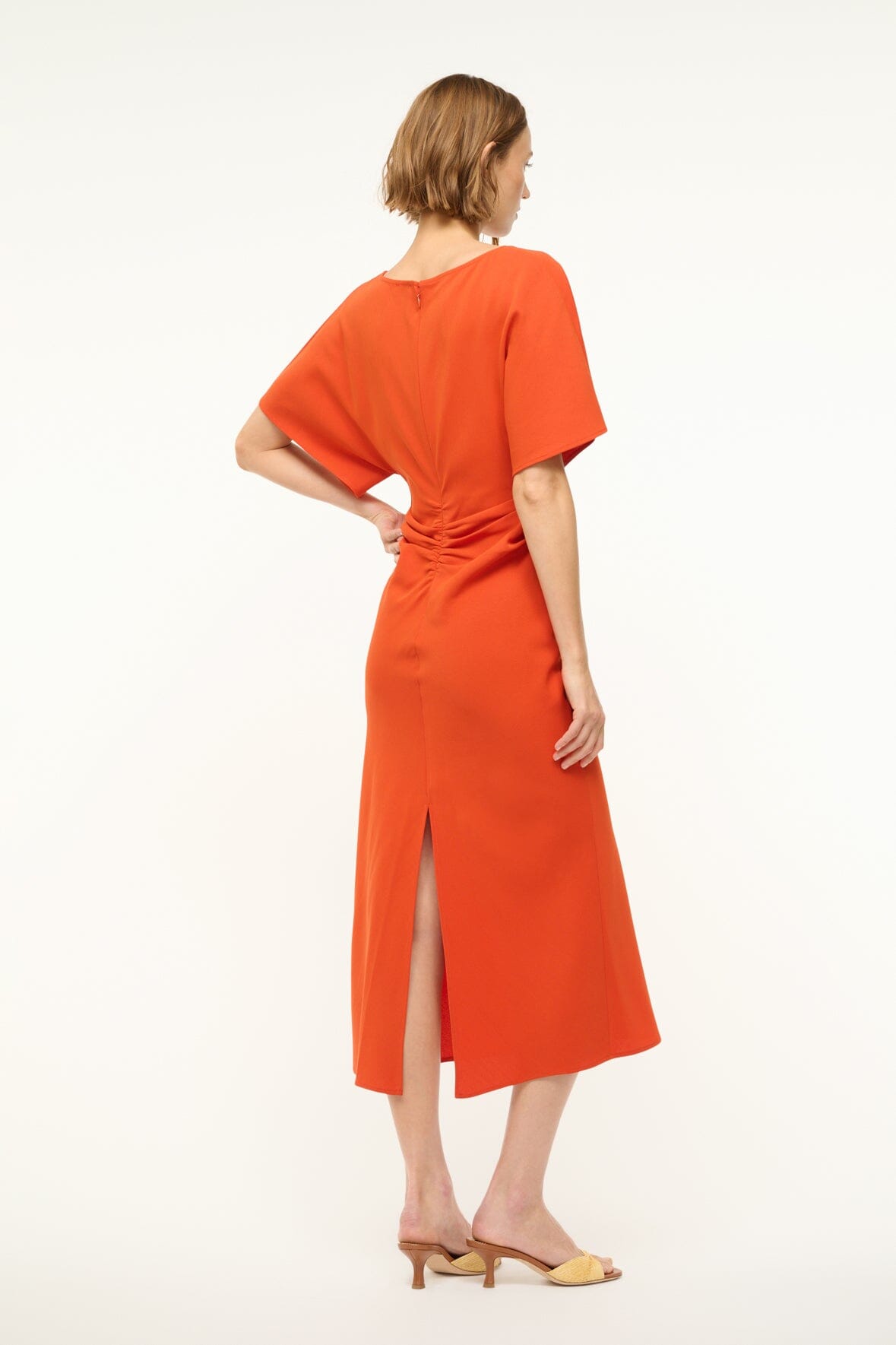Amelie Boat Neck Midi Dress with Ruching - Cayenne