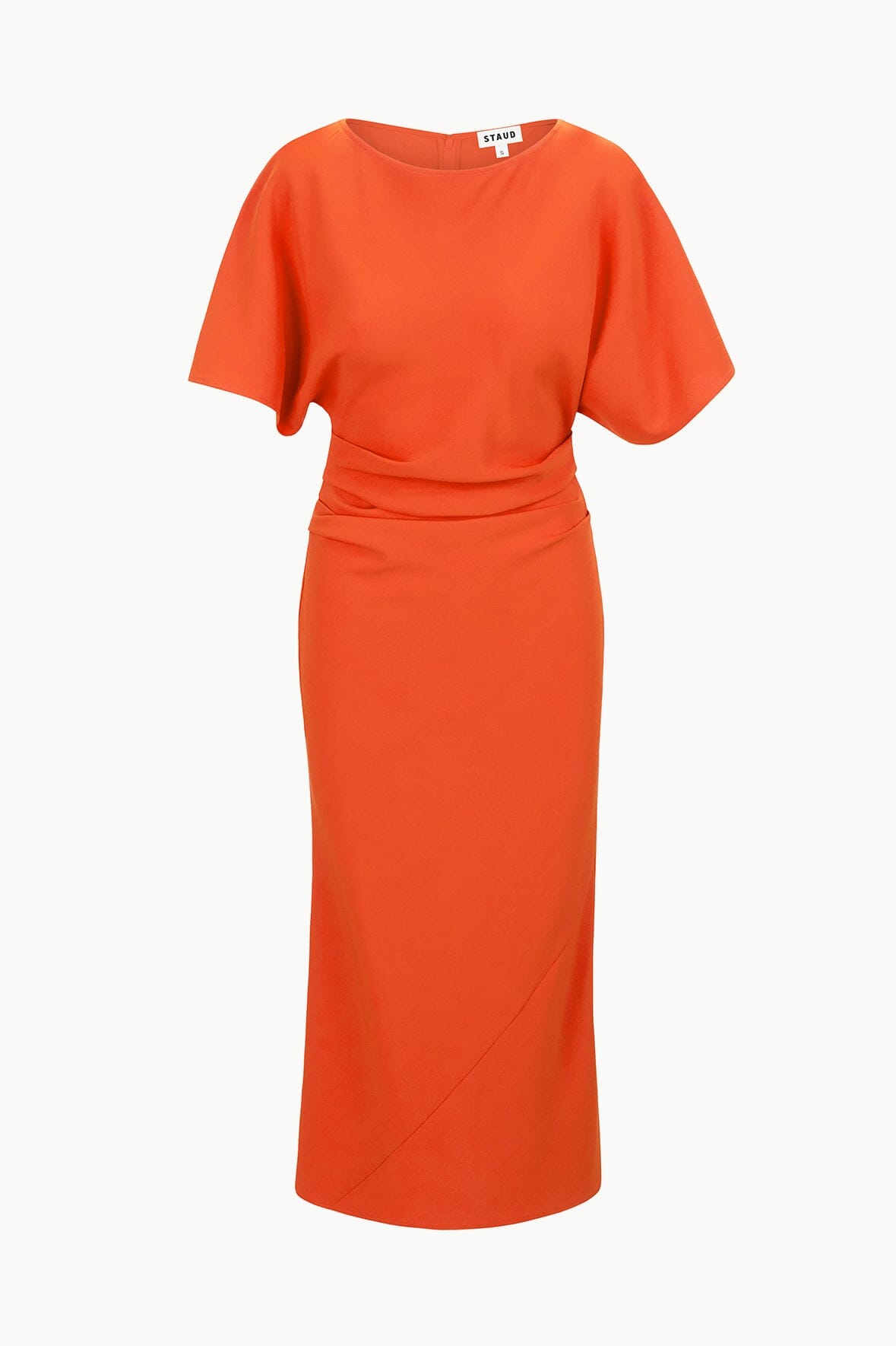 Amelie Boat Neck Midi Dress with Ruching - Cayenne