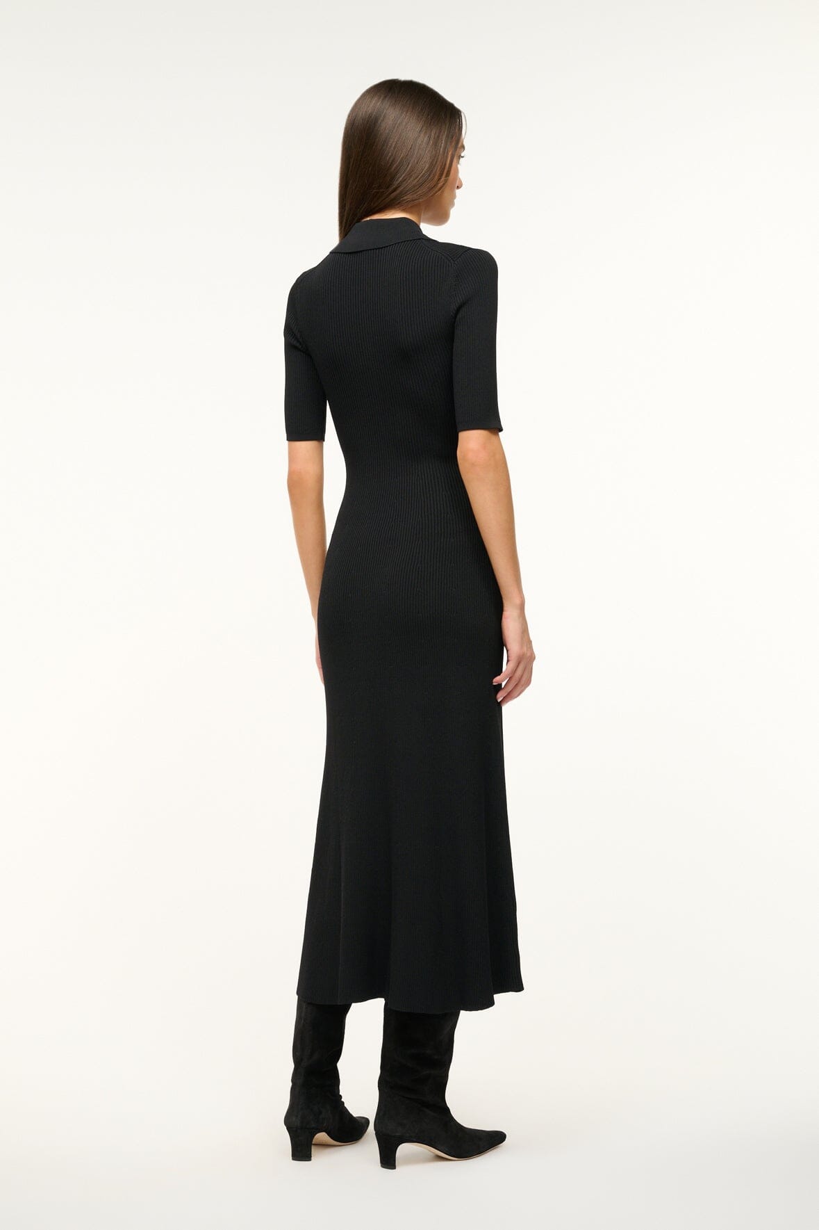 Roland Black Rib Knit Zip Neck Dress | Ankle-Length