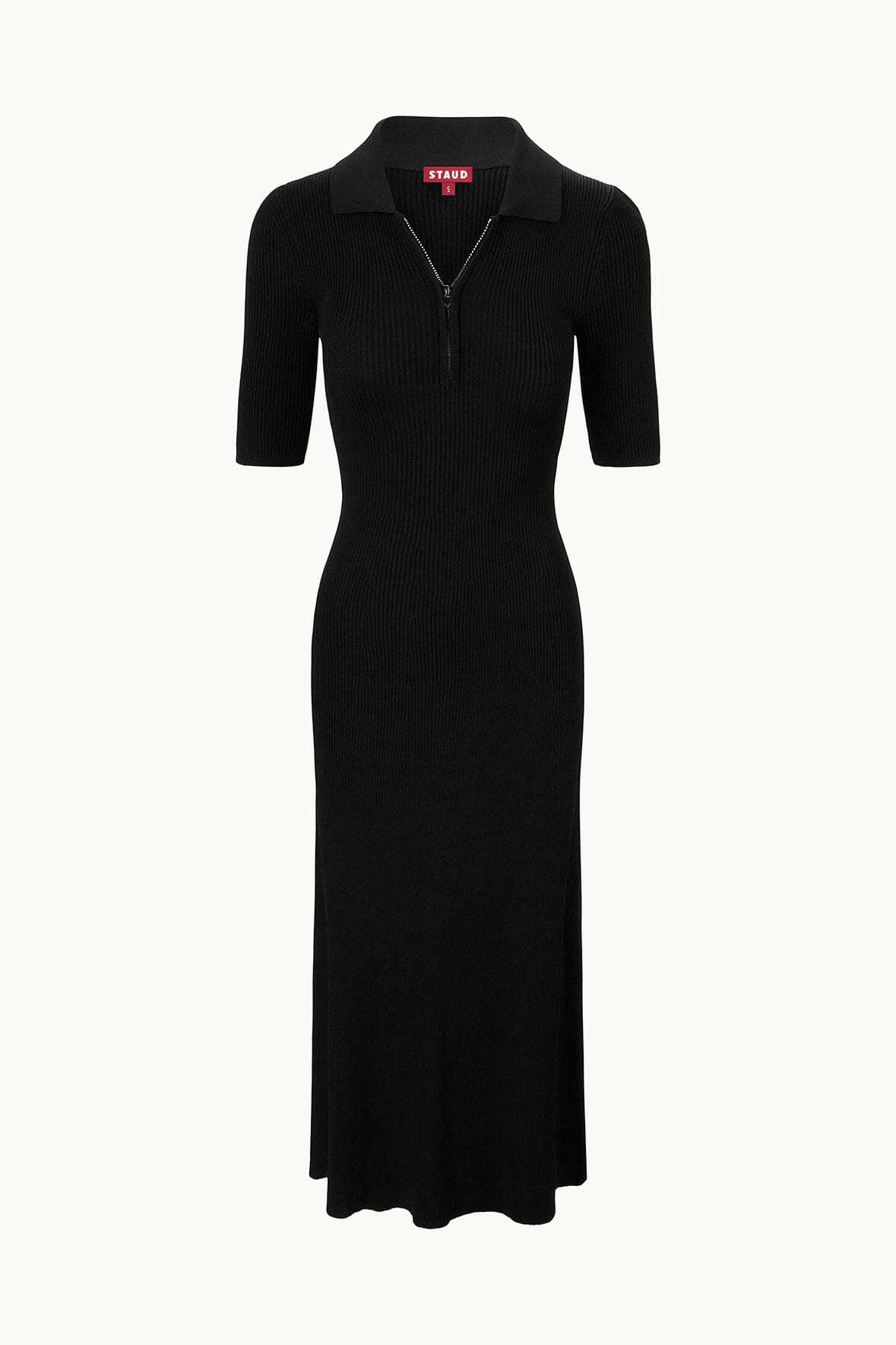 Roland Black Rib Knit Zip Neck Dress | Ankle-Length