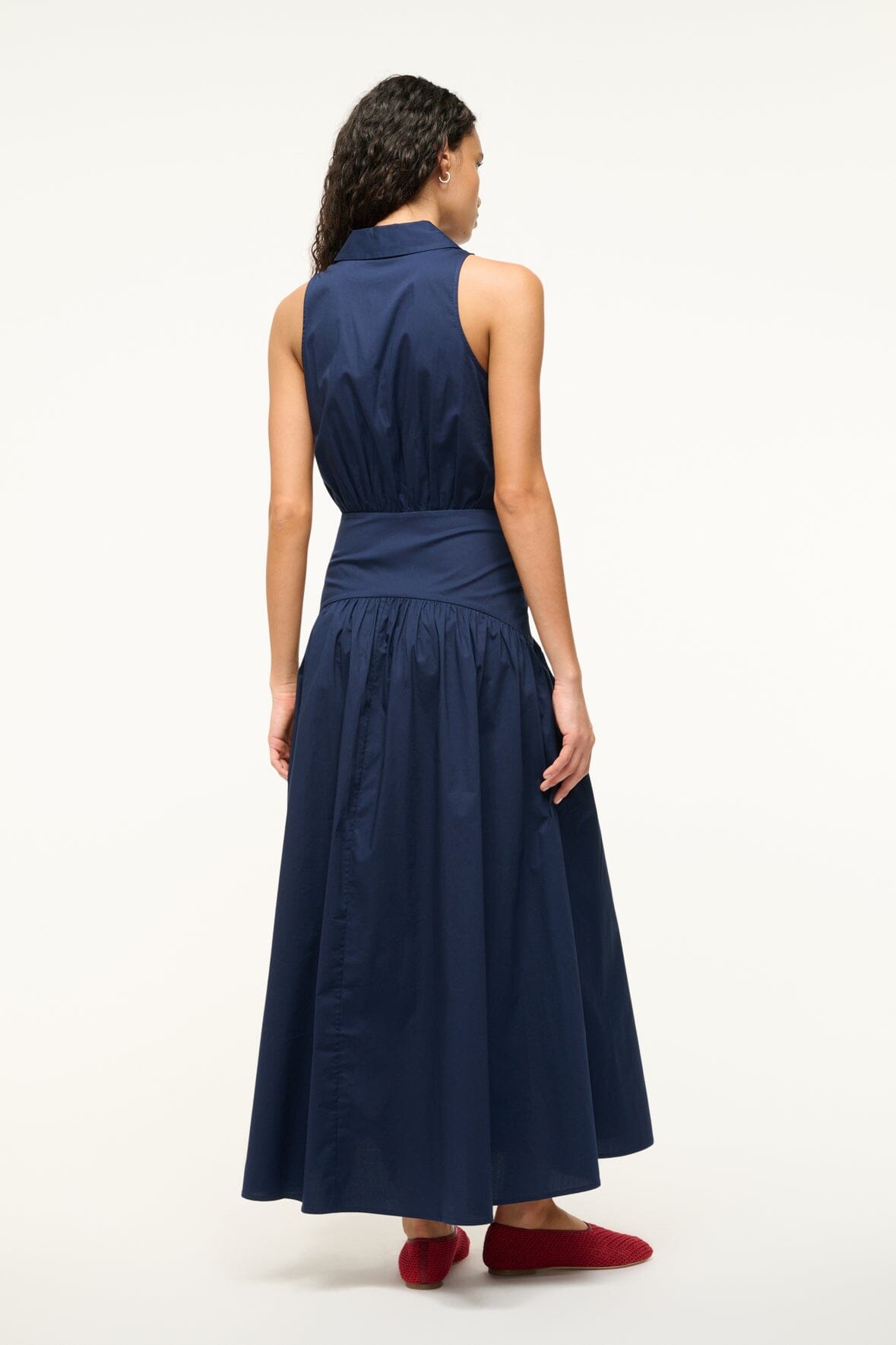 Romy Navy Sleeveless Collar Dress with Waist Ruching