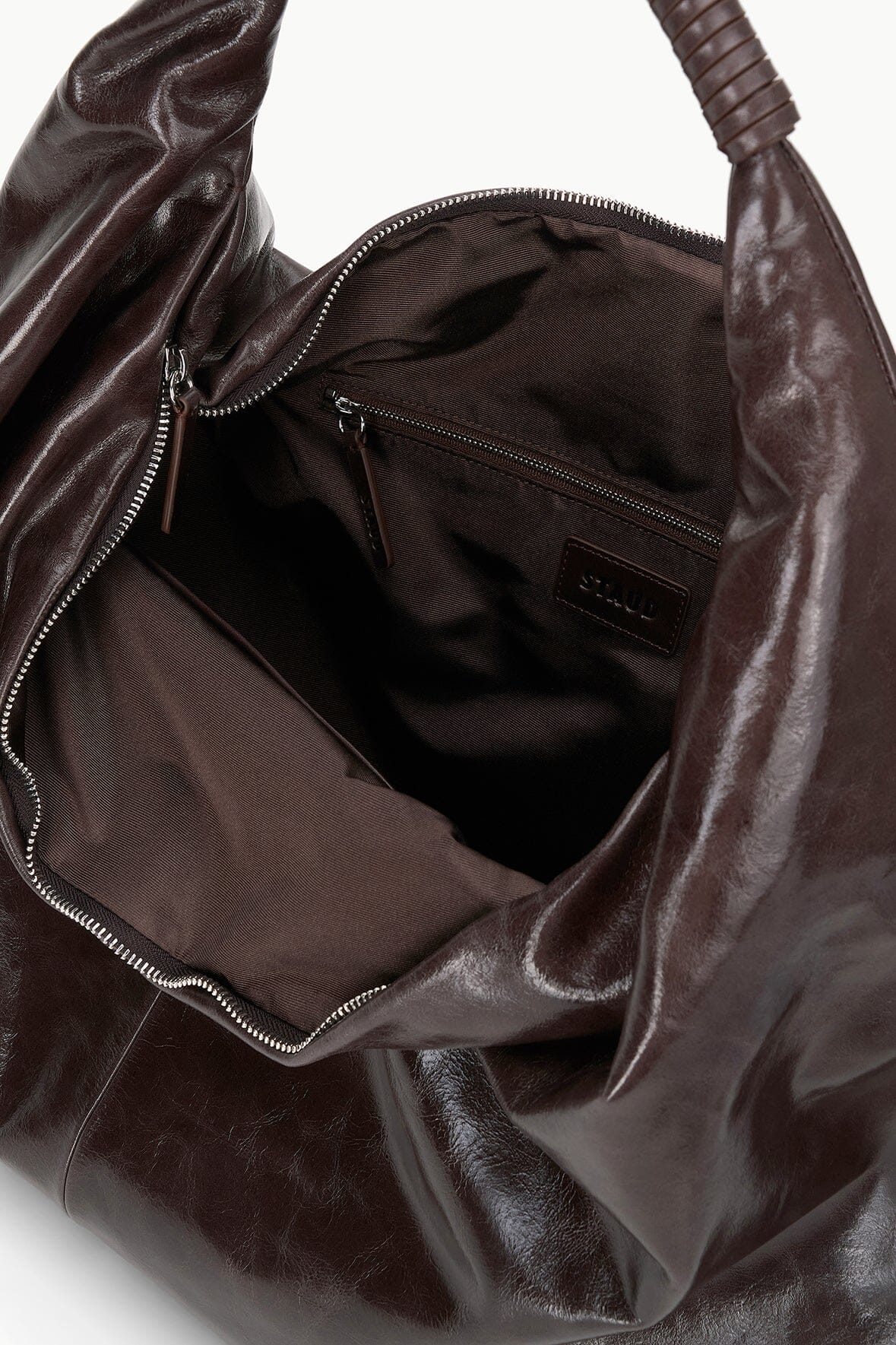 Ronnie Leather Shoulder Bag in Espresso | Zip Top & Slouchy Design