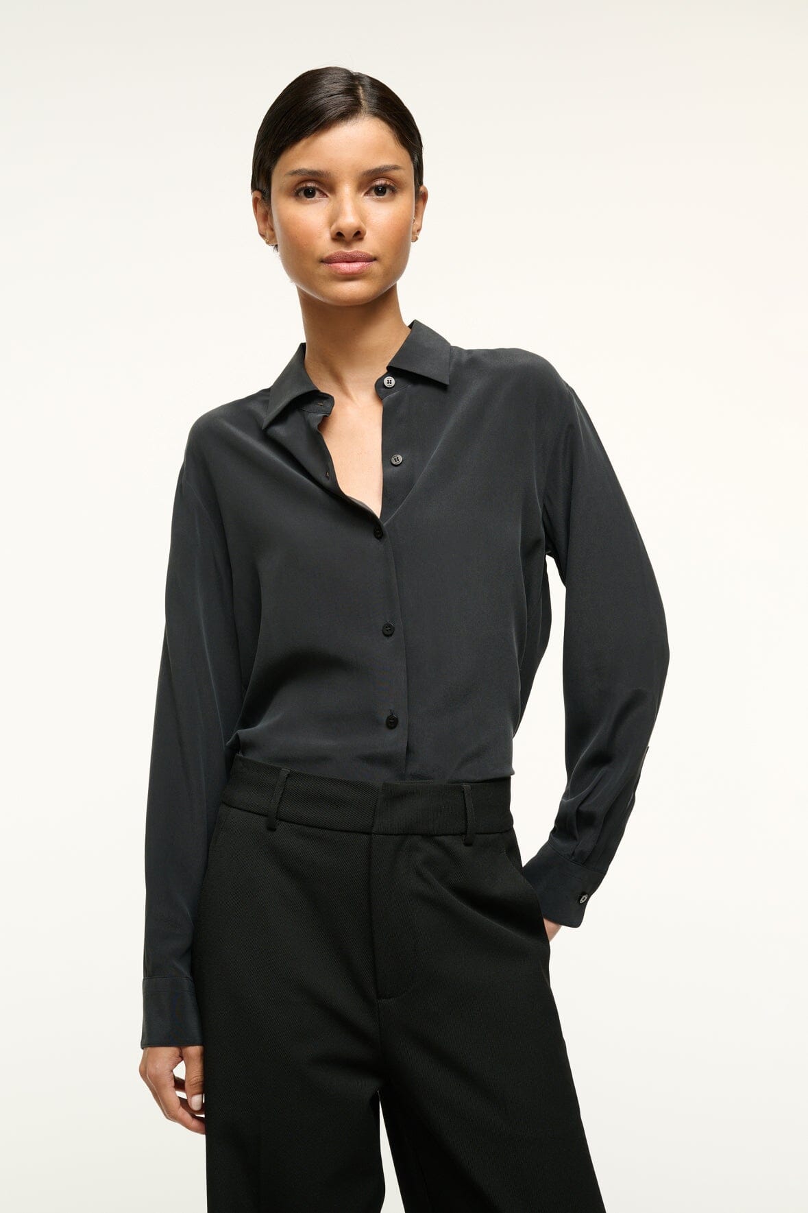 Roxbury Black Silk Button Down Shirt for Men